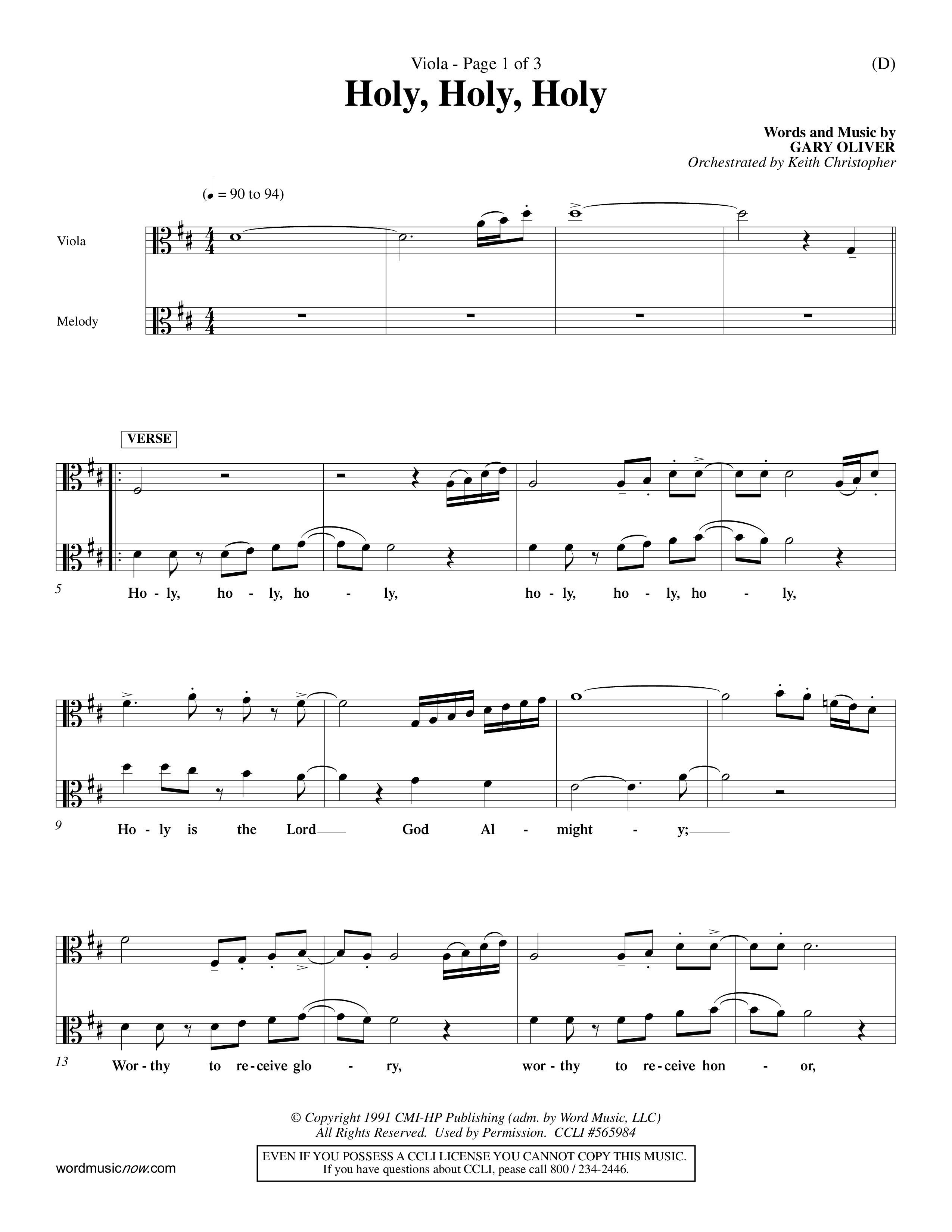 Holy Holy Holy (Choral Anthem SATB) Viola (Word Music Choral / Orch. Keith Christopher)