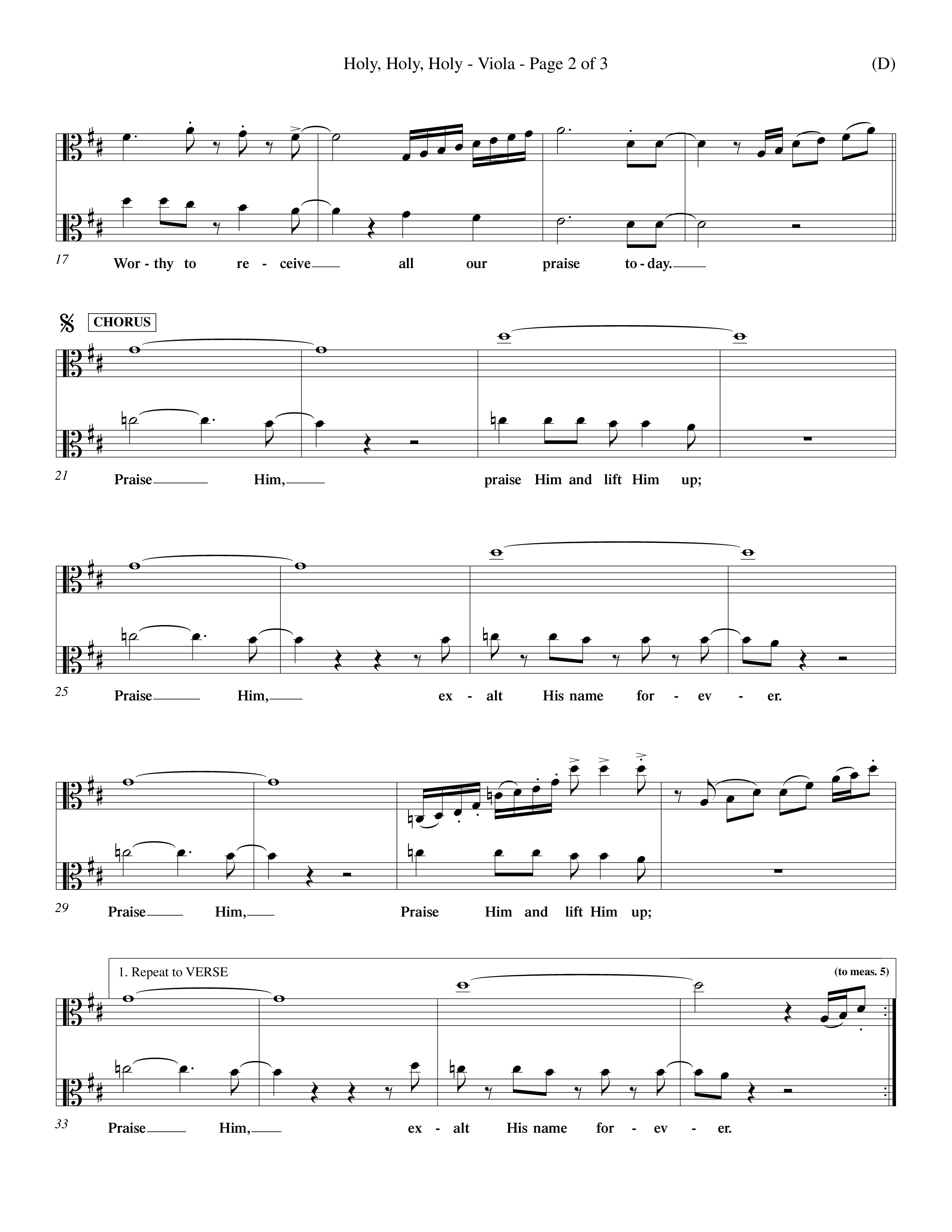 Holy Holy Holy (Choral Anthem SATB) Viola (Word Music Choral / Orch. Keith Christopher)