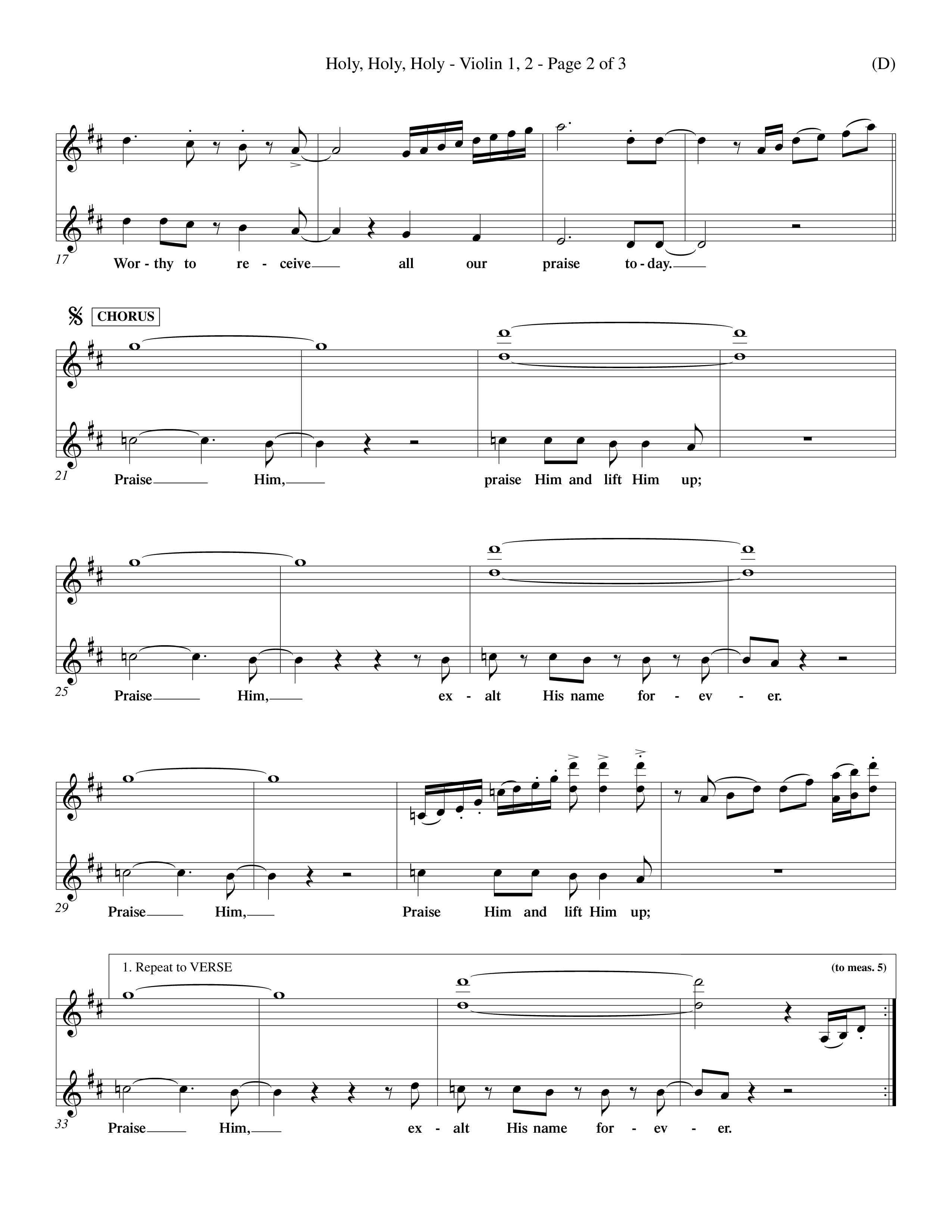 Holy Holy Holy (Choral Anthem SATB) Violin 1/2 (Word Music Choral / Orch. Keith Christopher)