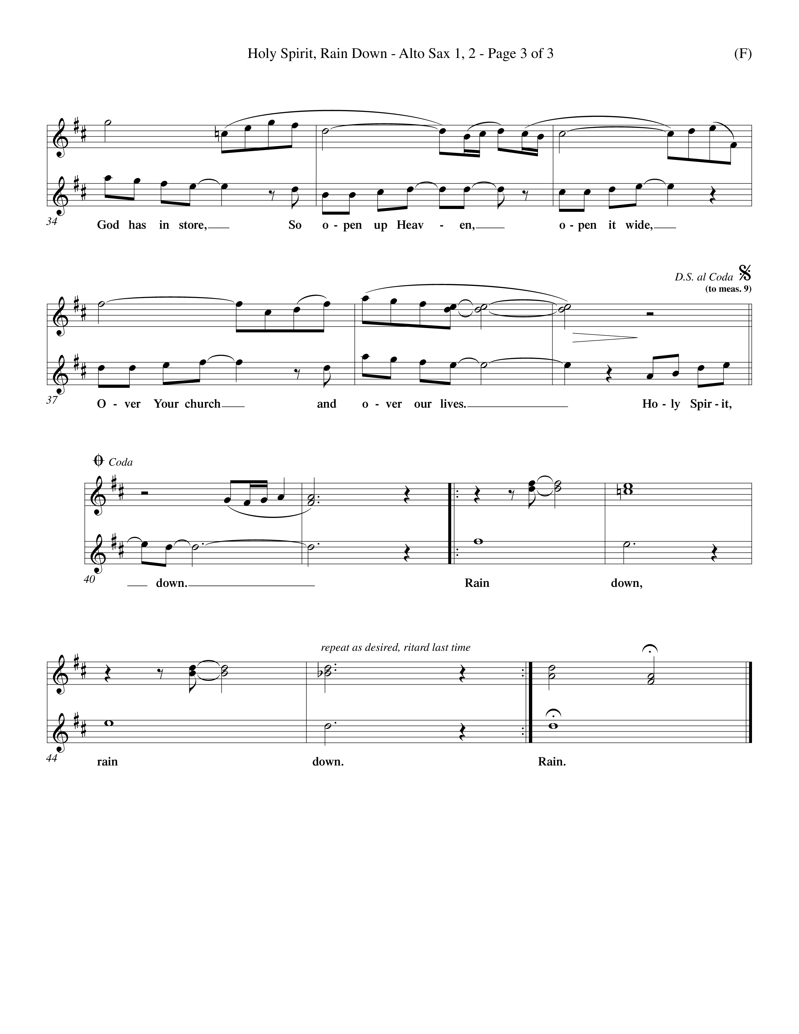 Holy Spirit Rain Down (Choral Anthem SATB) Alto Sax 1/2 (Word Music Choral / Orch. Ed Hogan)