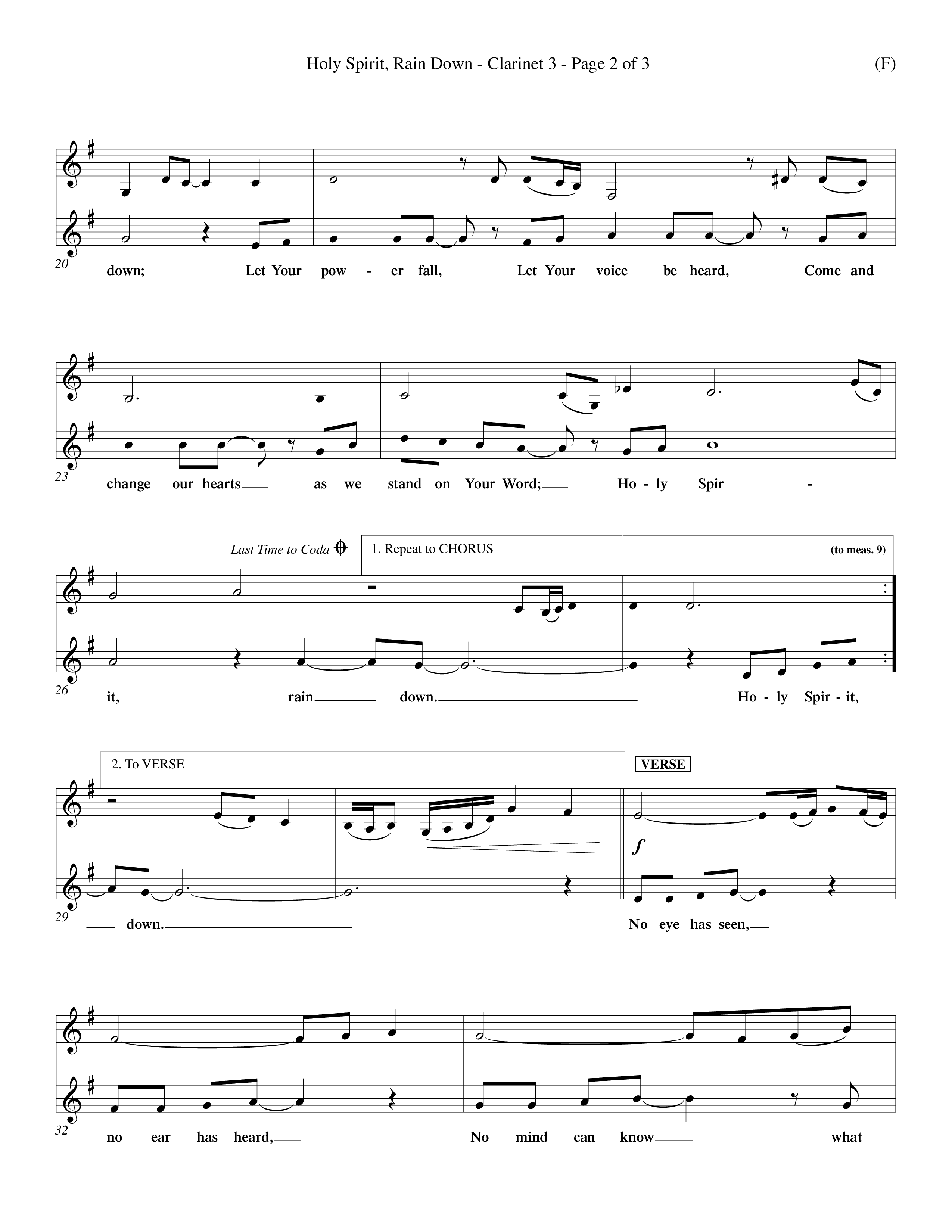 Holy Spirit Rain Down (Choral Anthem SATB) Clarinet 3 (Word Music Choral / Orch. Ed Hogan)