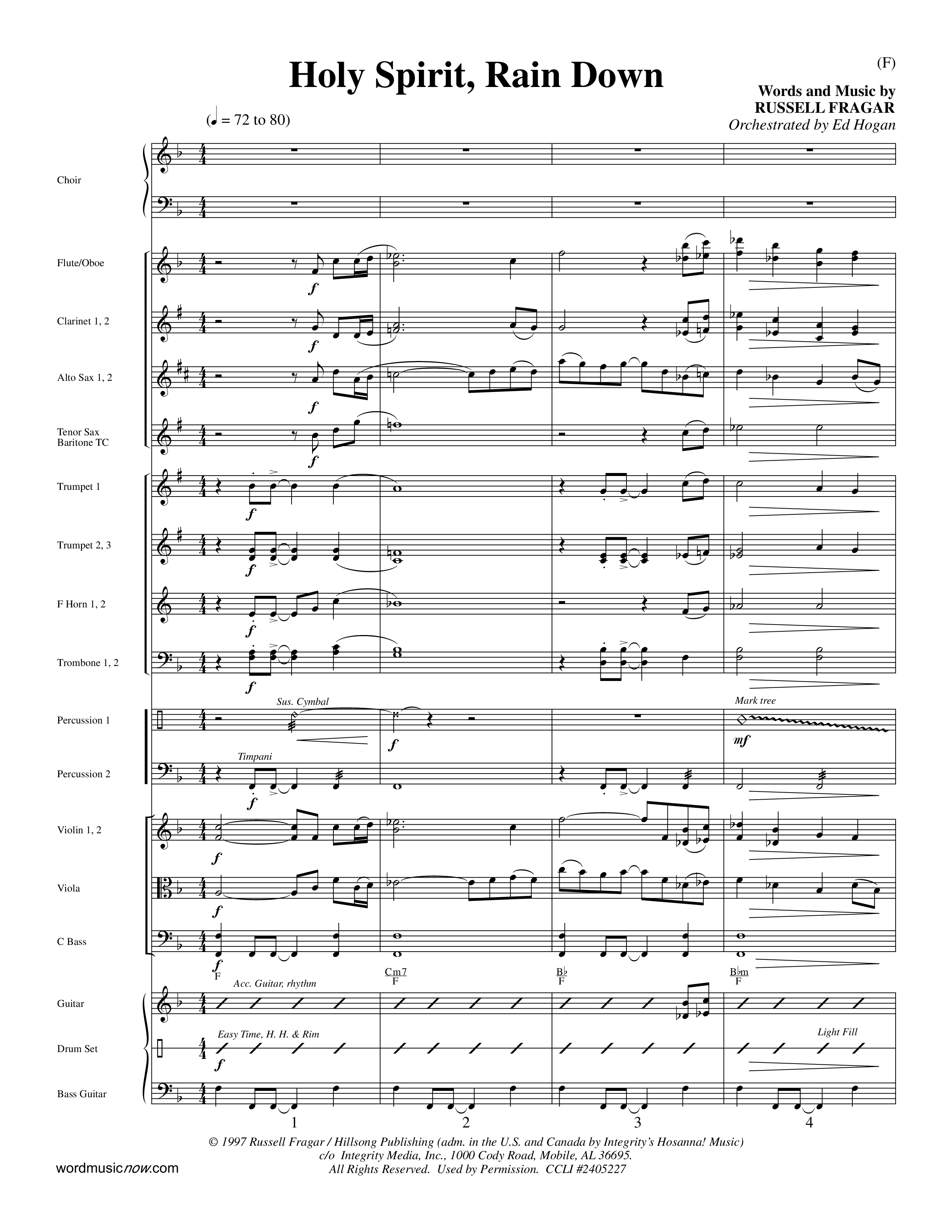 Holy Spirit Rain Down (Choral Anthem SATB) Orchestration (Word Music Choral / Orch. Ed Hogan)