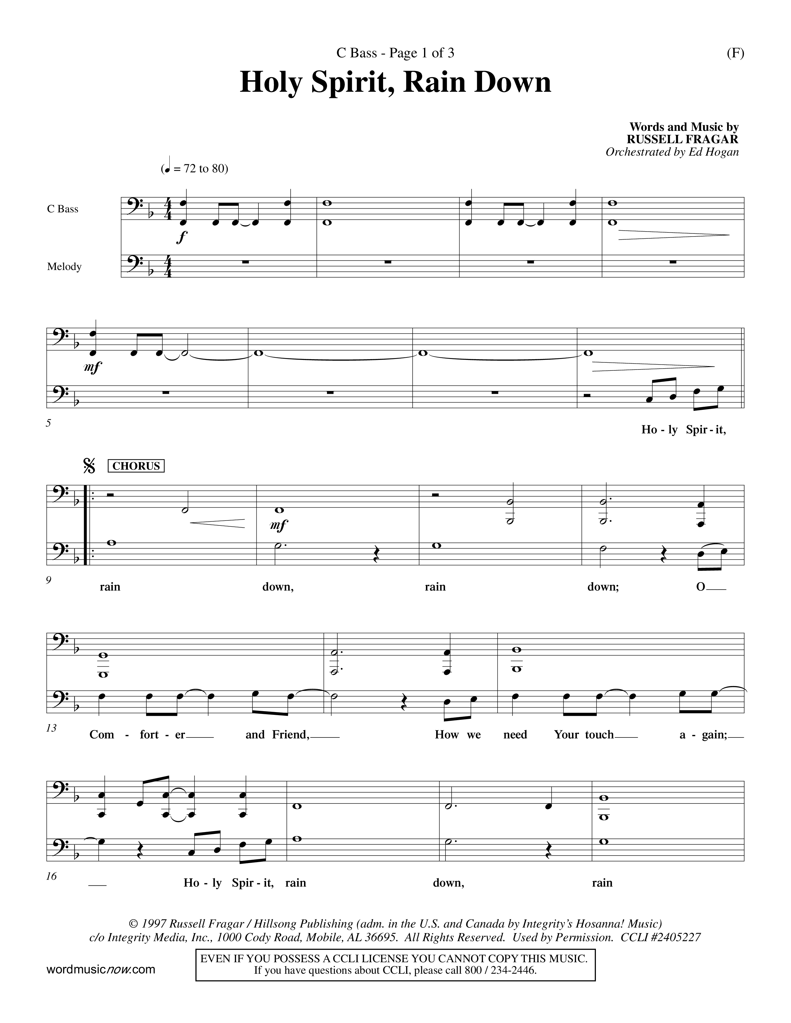 Holy Spirit Rain Down (Choral Anthem SATB) Contrabass (Word Music Choral / Orch. Ed Hogan)