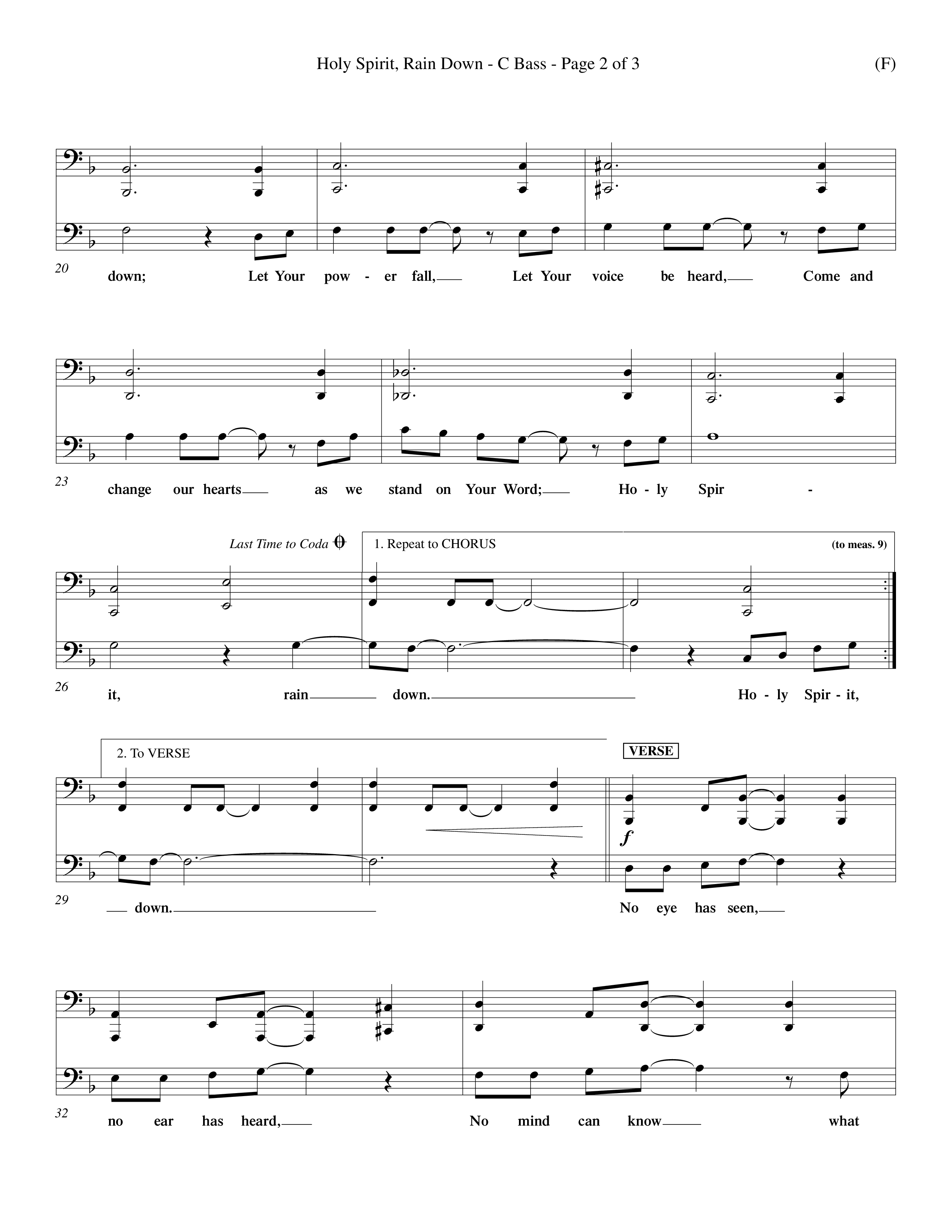 Holy Spirit Rain Down (Choral Anthem SATB) Contrabass (Word Music Choral / Orch. Ed Hogan)