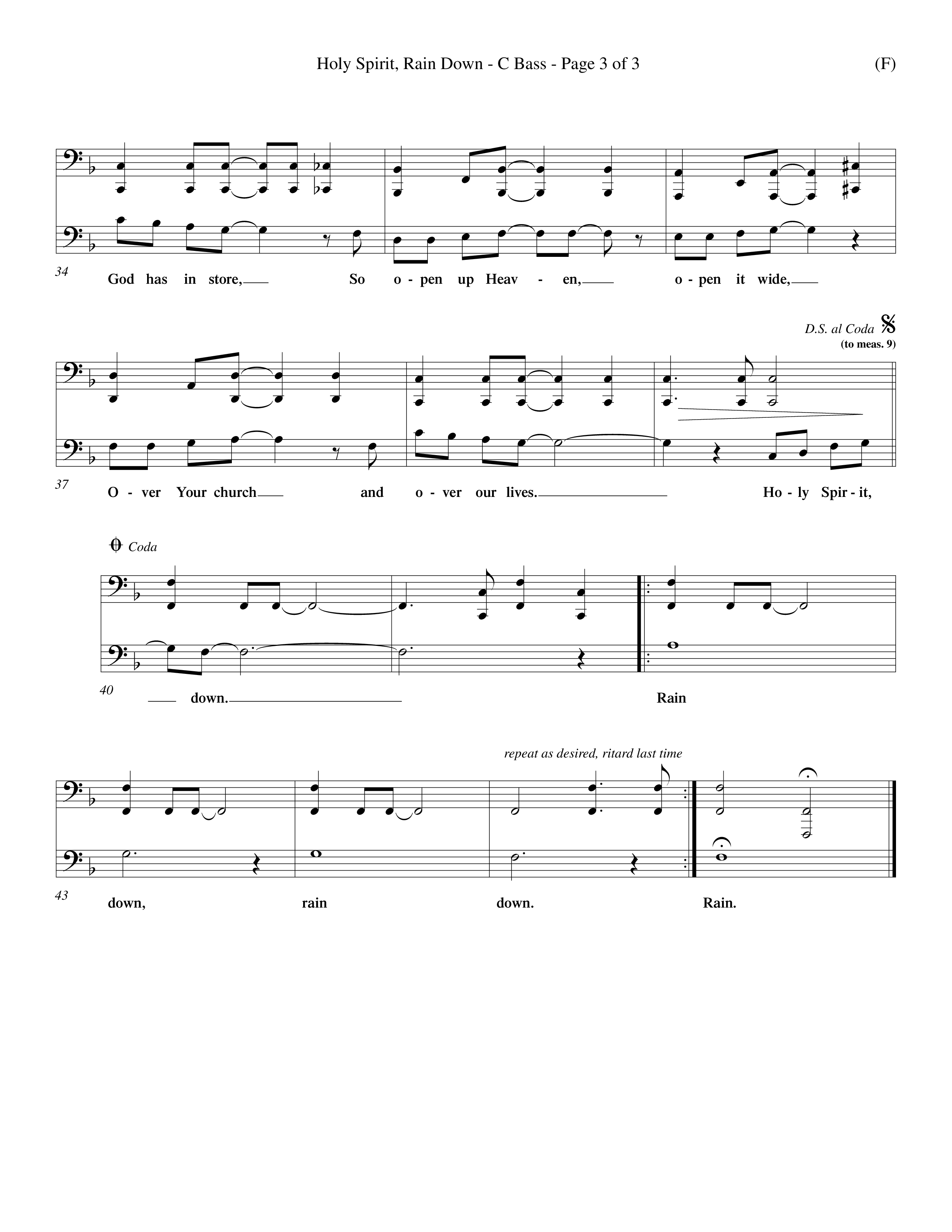 Holy Spirit Rain Down (Choral Anthem SATB) Contrabass (Word Music Choral / Orch. Ed Hogan)