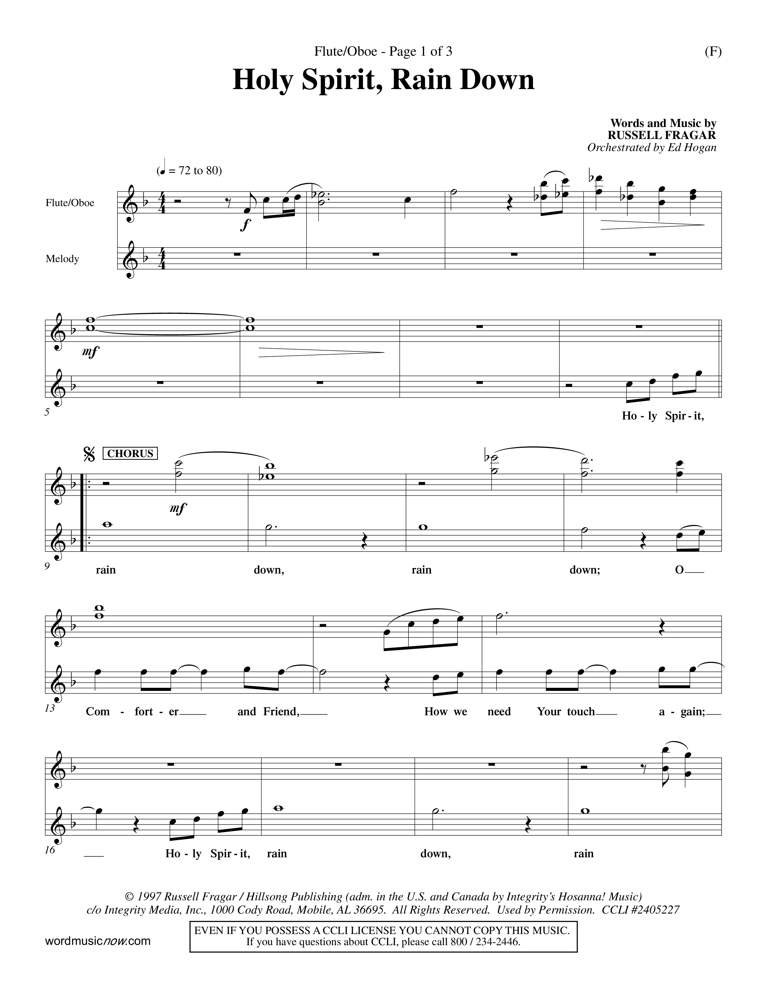 Holy Spirit Rain Down (Choral Anthem SATB) Flute/Oboe (Word Music Choral / Orch. Ed Hogan)