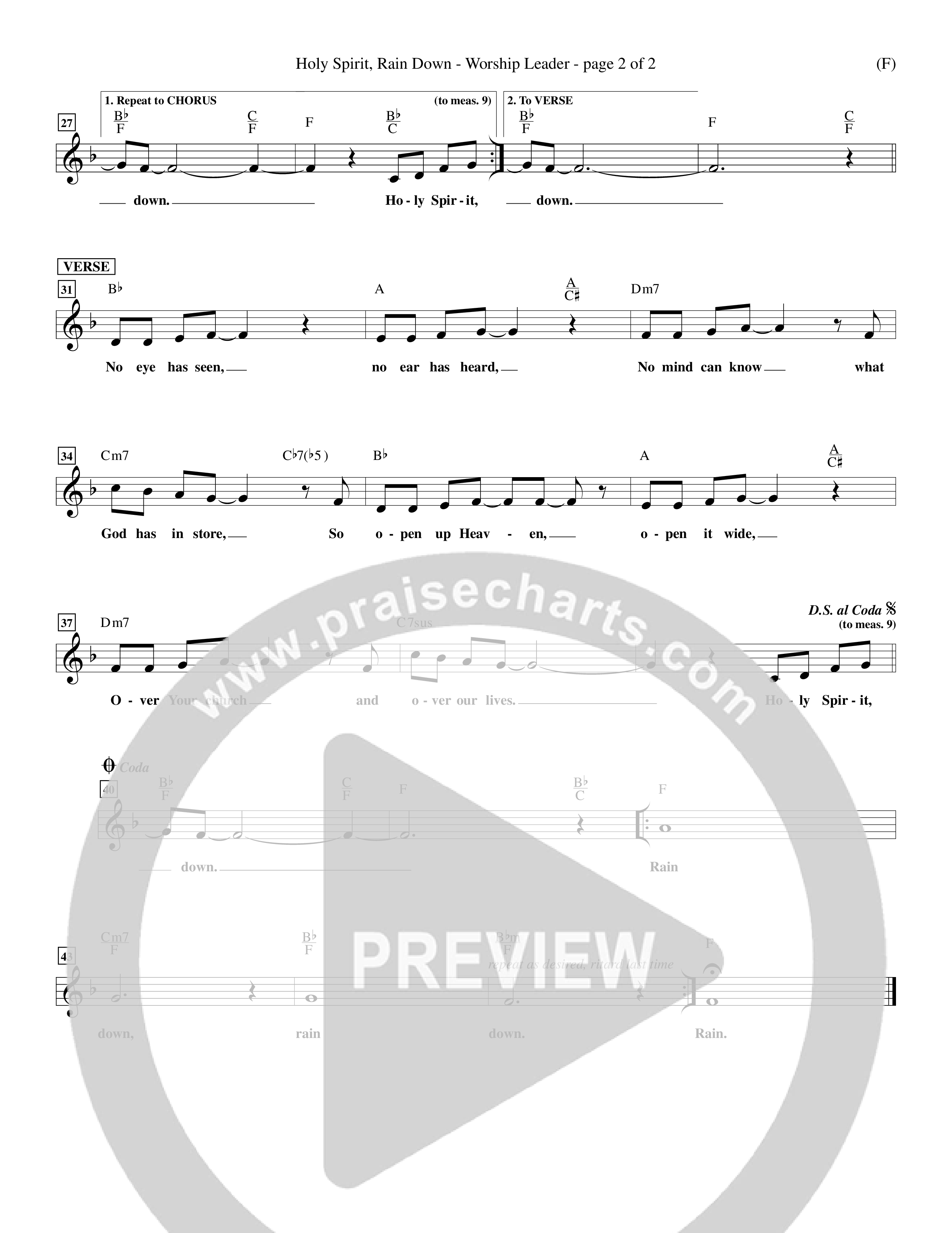 Holy Spirit Rain Down (Choral Anthem SATB) Lead Sheet (Mel) (Word Music Choral / Orch. Ed Hogan)