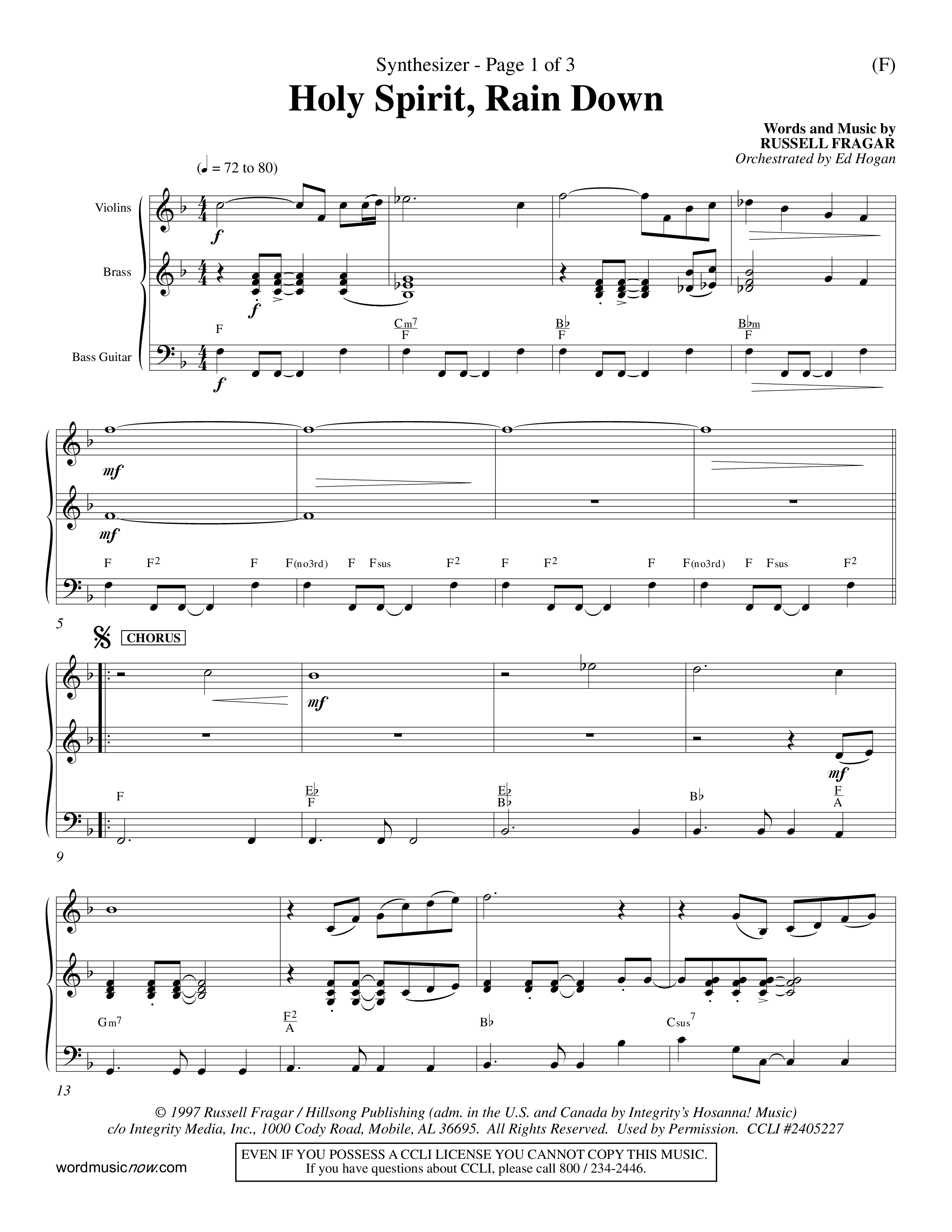 Holy Spirit Rain Down (Choral Anthem SATB) Synth (Word Music Choral / Orch. Ed Hogan)