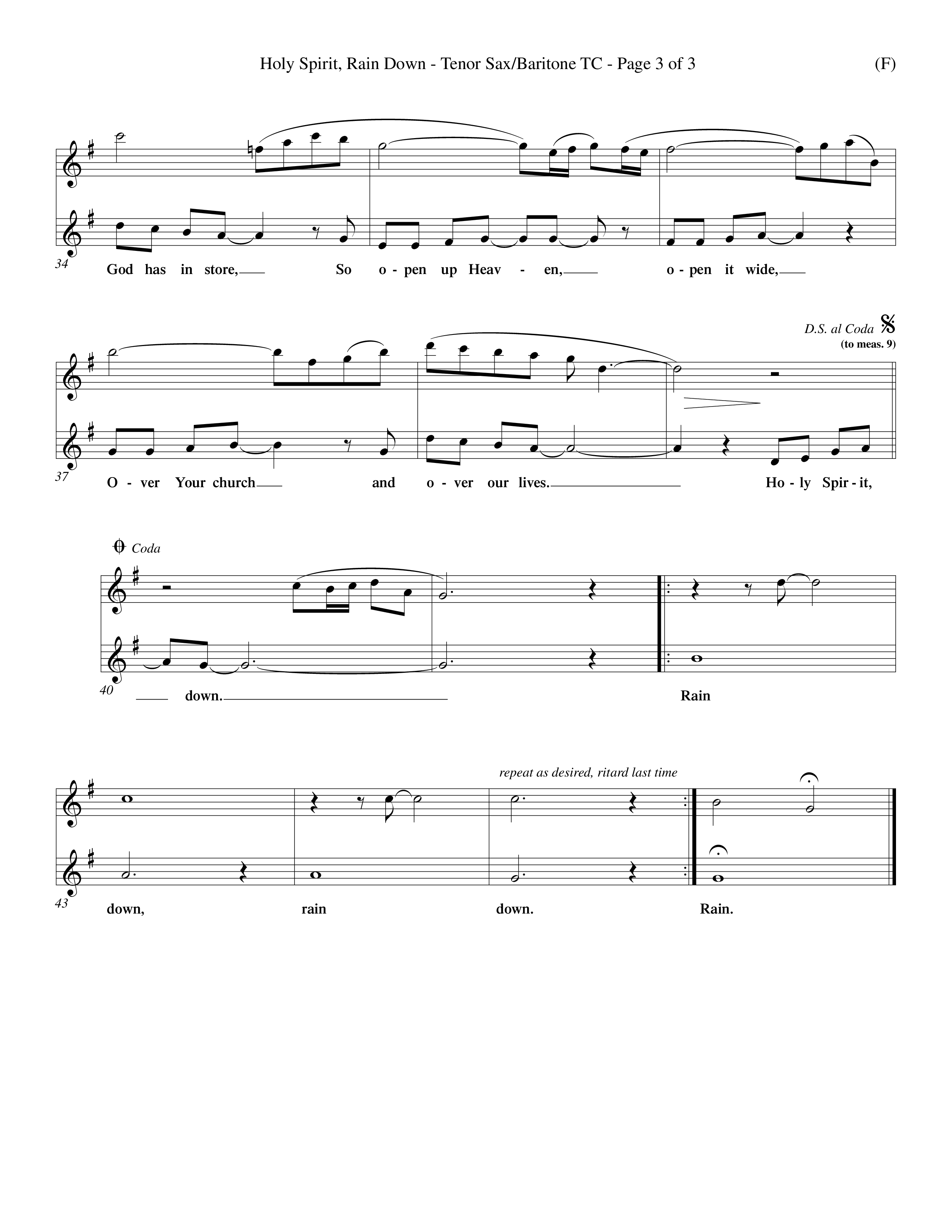 Holy Spirit Rain Down (Choral Anthem SATB) Tenor Sax/Baritone T.C. (Word Music Choral / Orch. Ed Hogan)