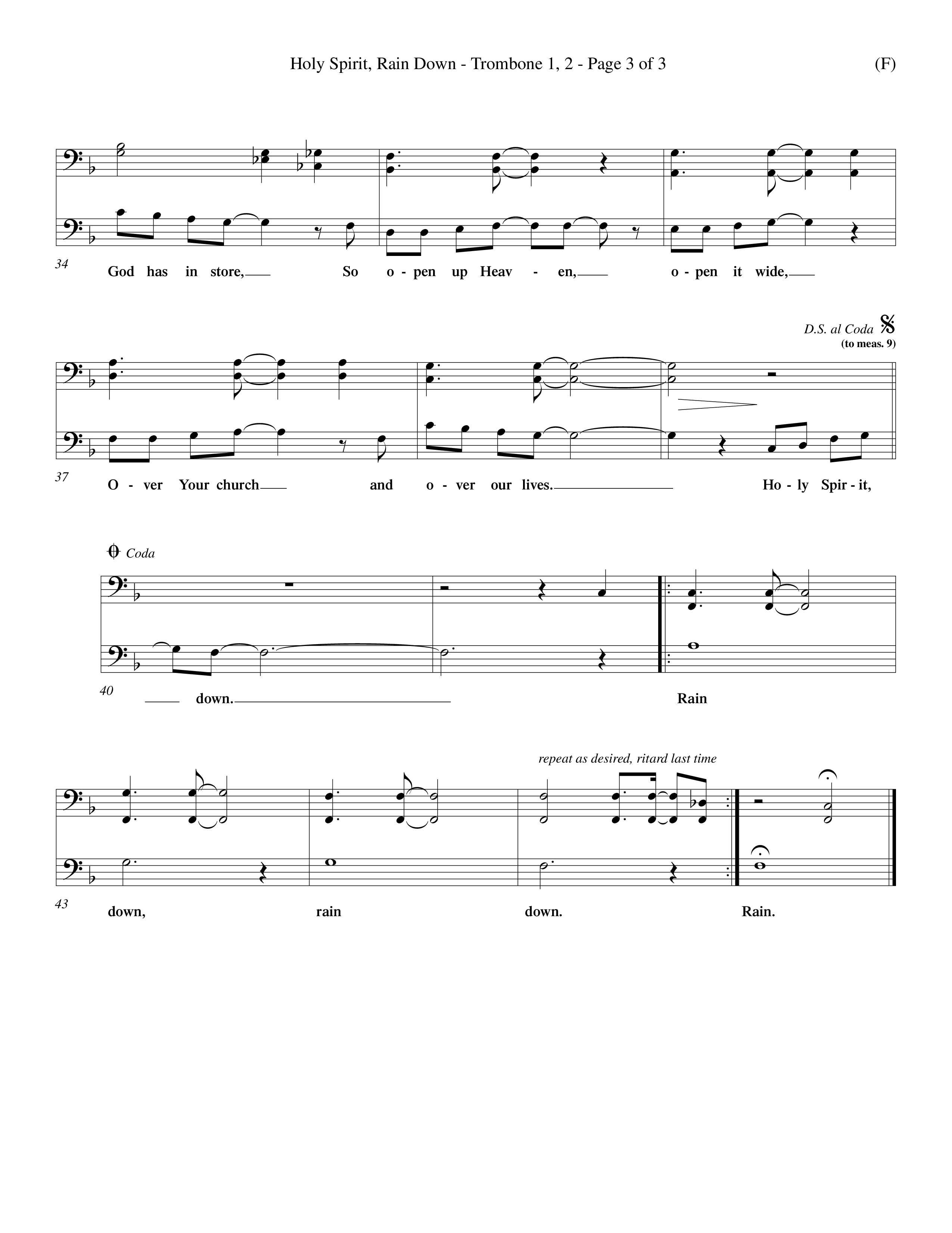 Holy Spirit Rain Down (Choral Anthem SATB) Trombone 1/2 (Word Music Choral / Orch. Ed Hogan)