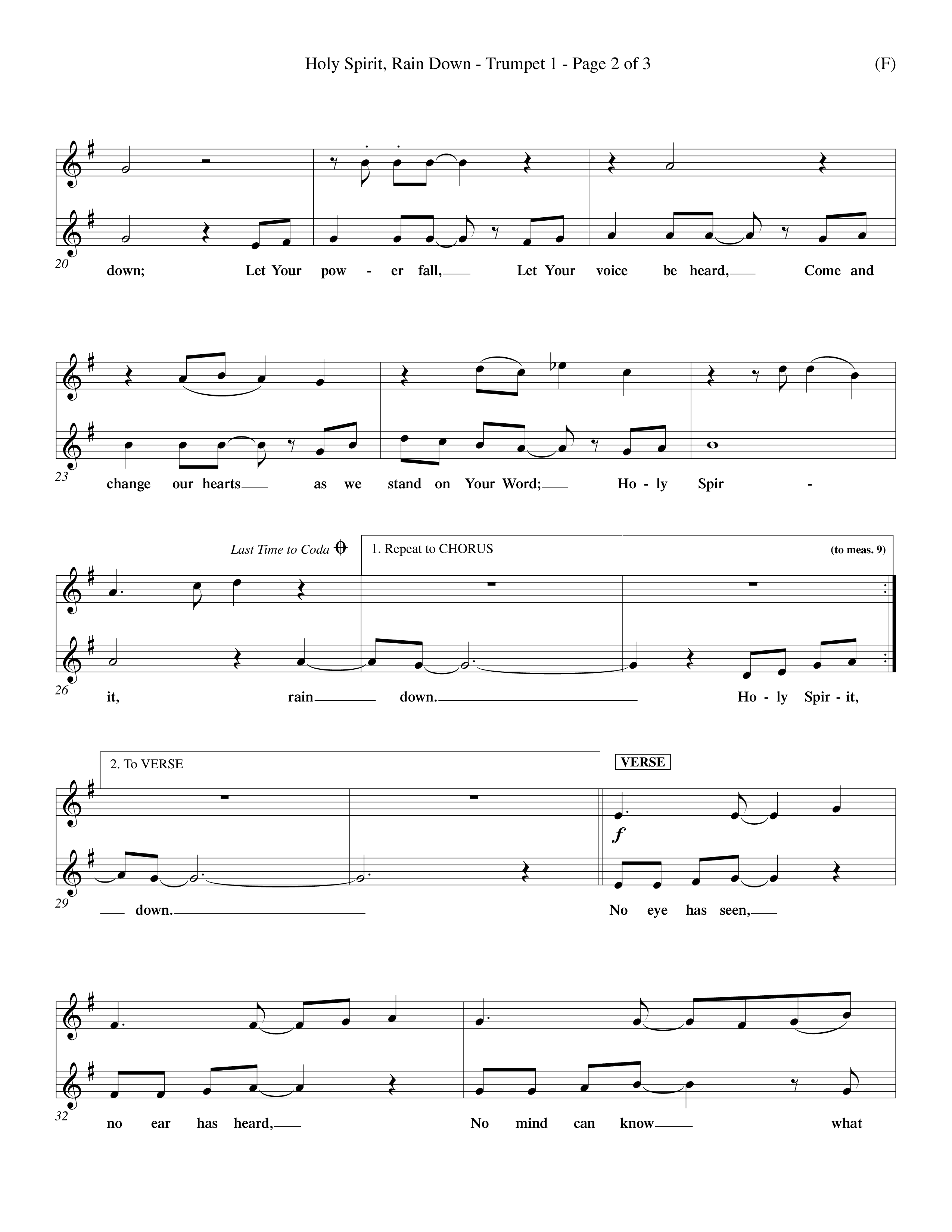 Holy Spirit Rain Down (Choral Anthem SATB) Trumpet 1 (Word Music Choral / Orch. Ed Hogan)
