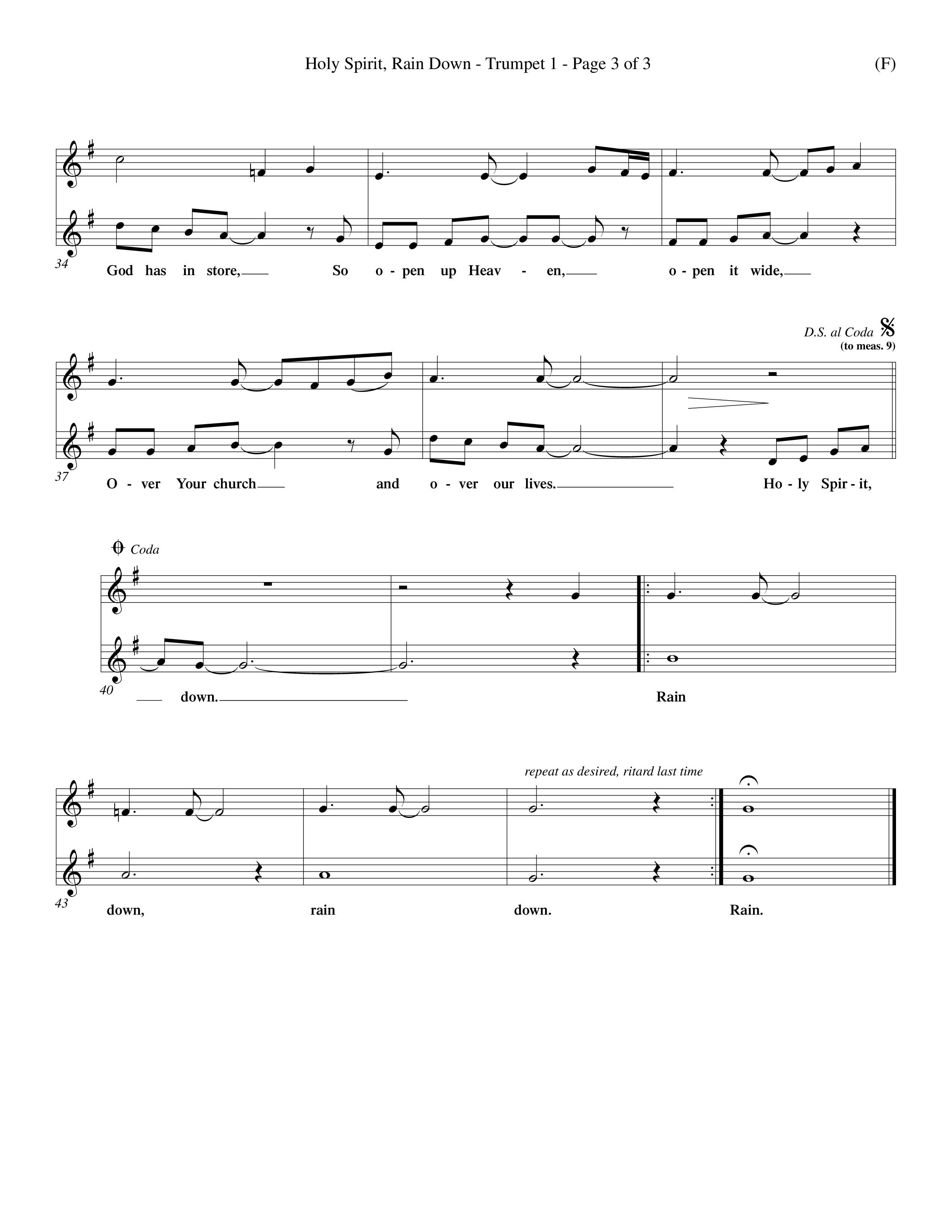 Holy Spirit Rain Down (Choral Anthem SATB) Trumpet 1 (Word Music Choral / Orch. Ed Hogan)