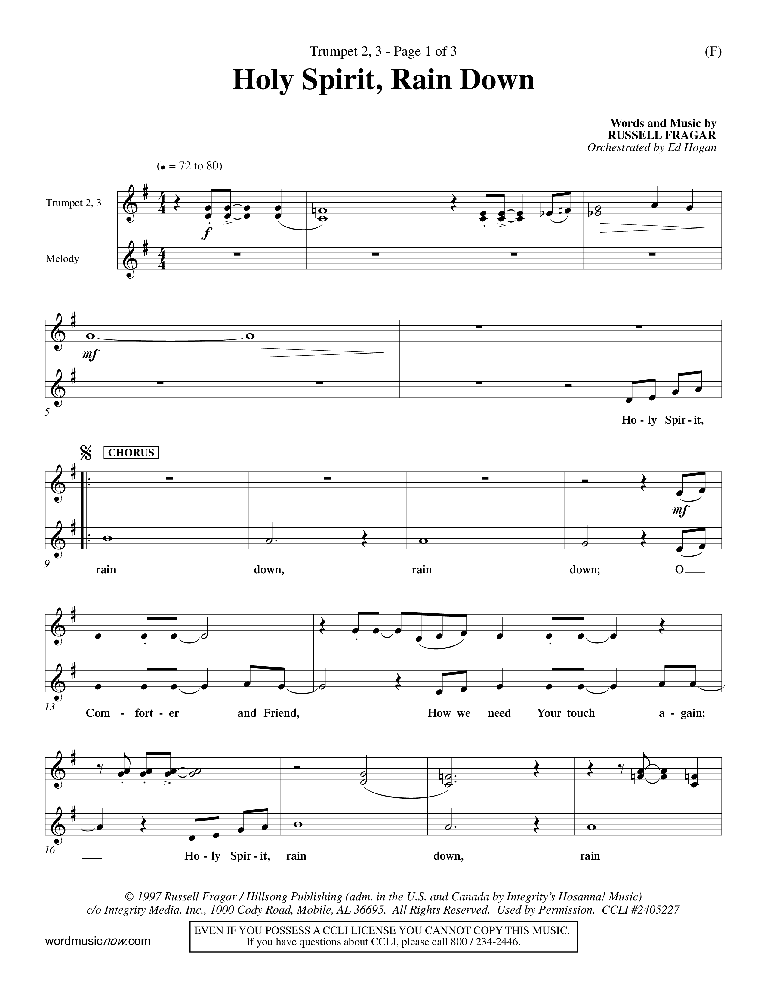 Holy Spirit Rain Down (Choral Anthem SATB) Trumpet 2/3 (Word Music Choral / Orch. Ed Hogan)