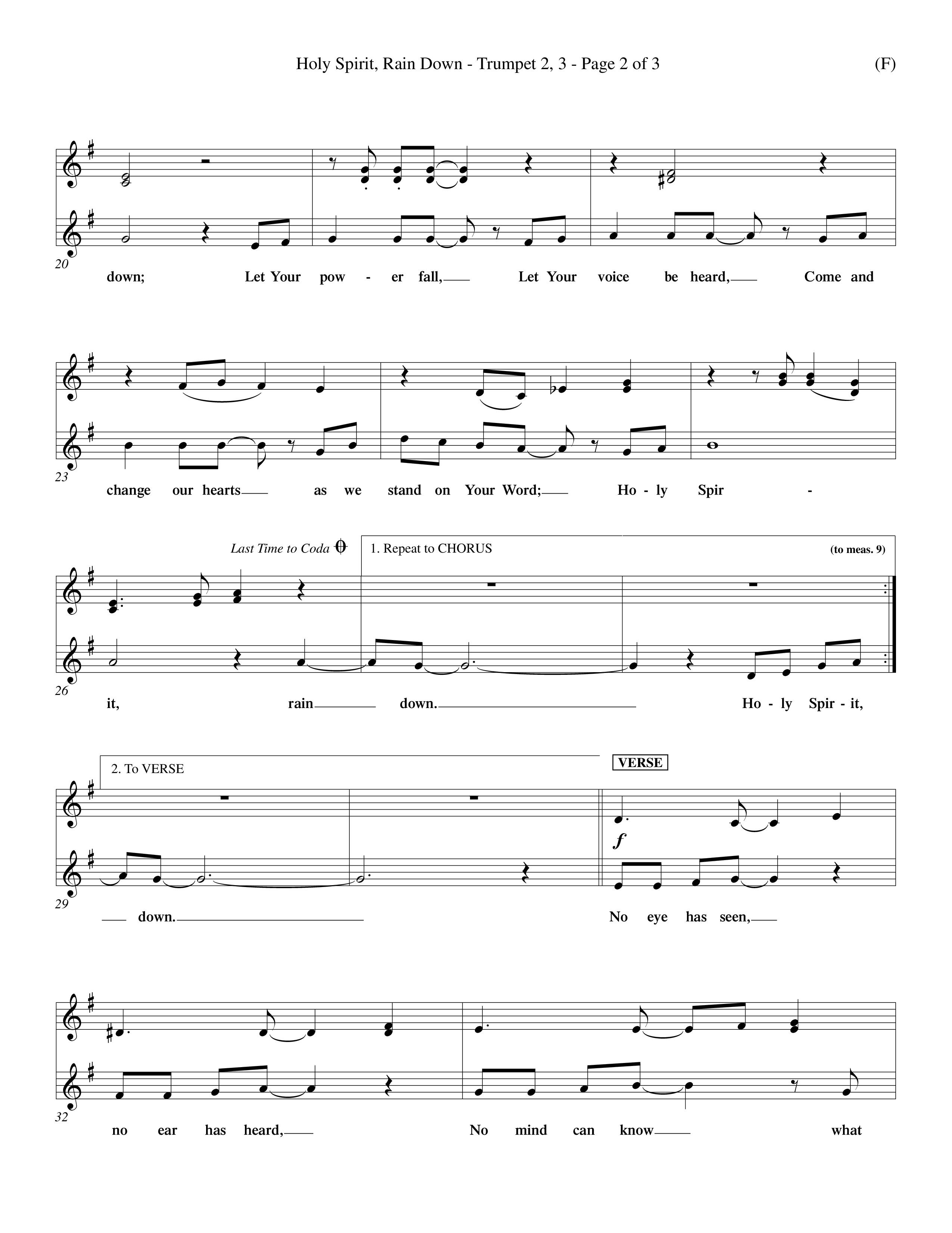 Holy Spirit Rain Down (Choral Anthem SATB) Trumpet 2/3 (Word Music Choral / Orch. Ed Hogan)