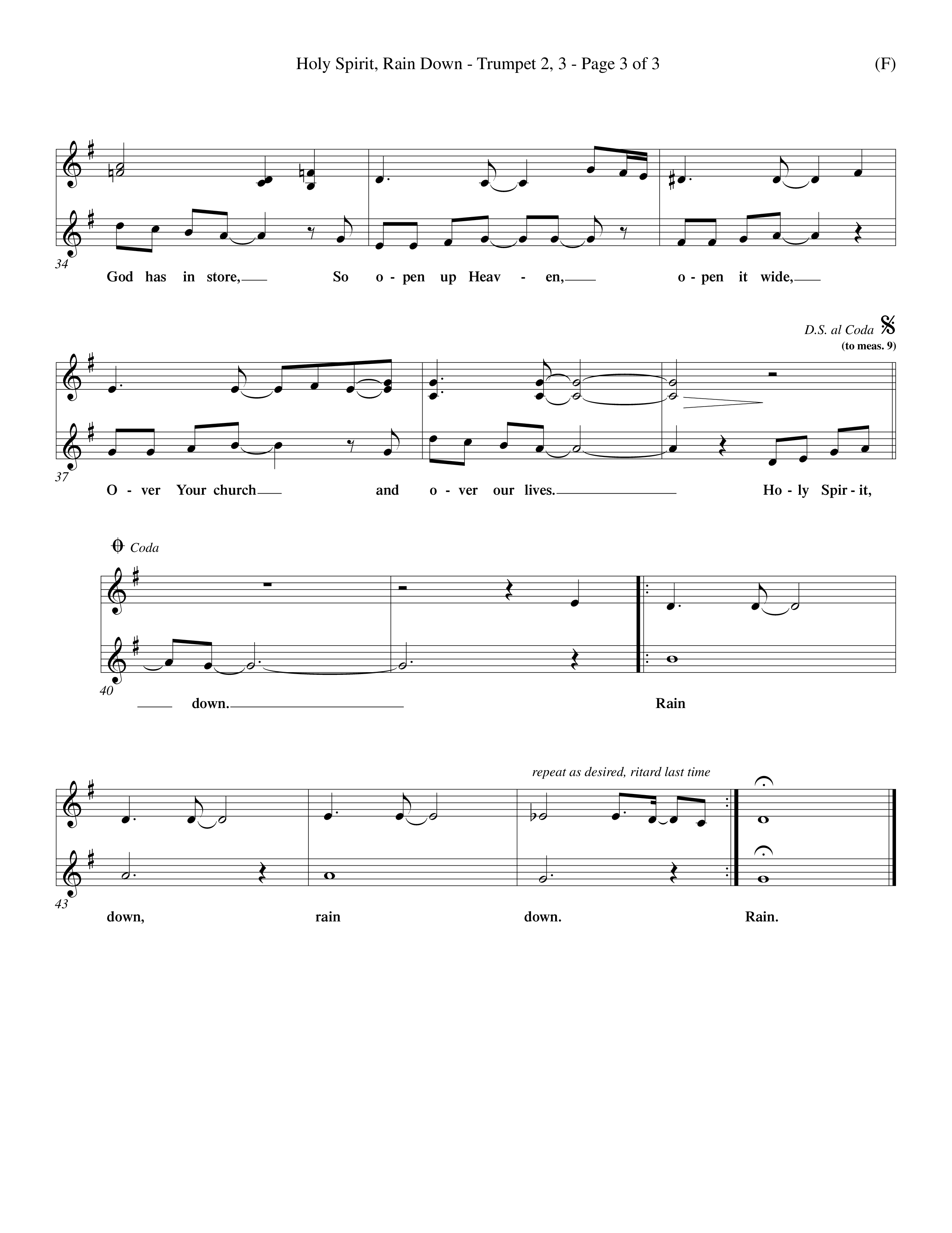 Holy Spirit Rain Down (Choral Anthem SATB) Trumpet 2/3 (Word Music Choral / Orch. Ed Hogan)