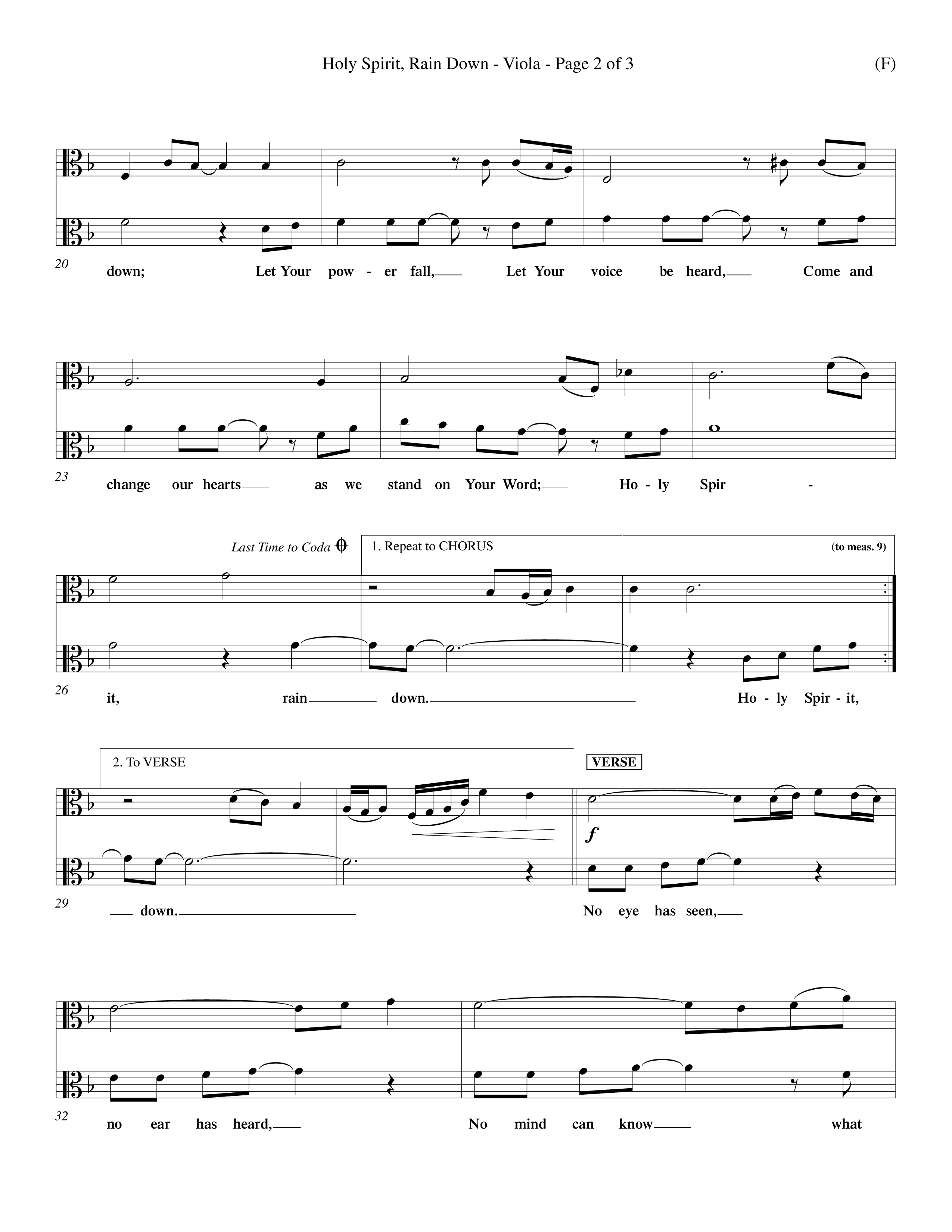Holy Spirit Rain Down (Choral Anthem SATB) Viola (Word Music Choral / Orch. Ed Hogan)