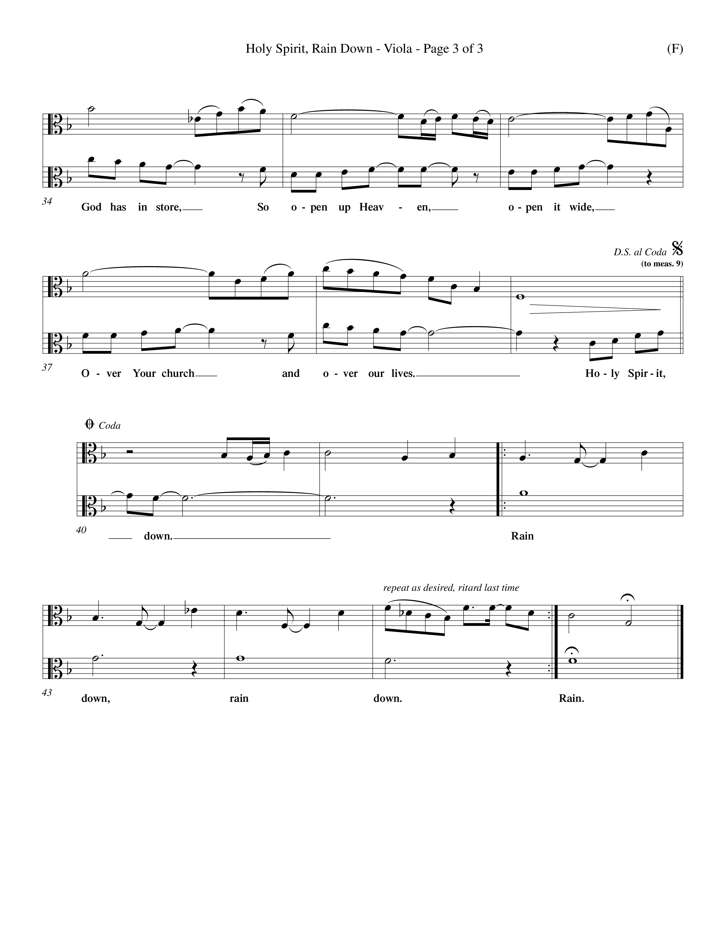 Holy Spirit Rain Down (Choral Anthem SATB) Viola (Word Music Choral / Orch. Ed Hogan)