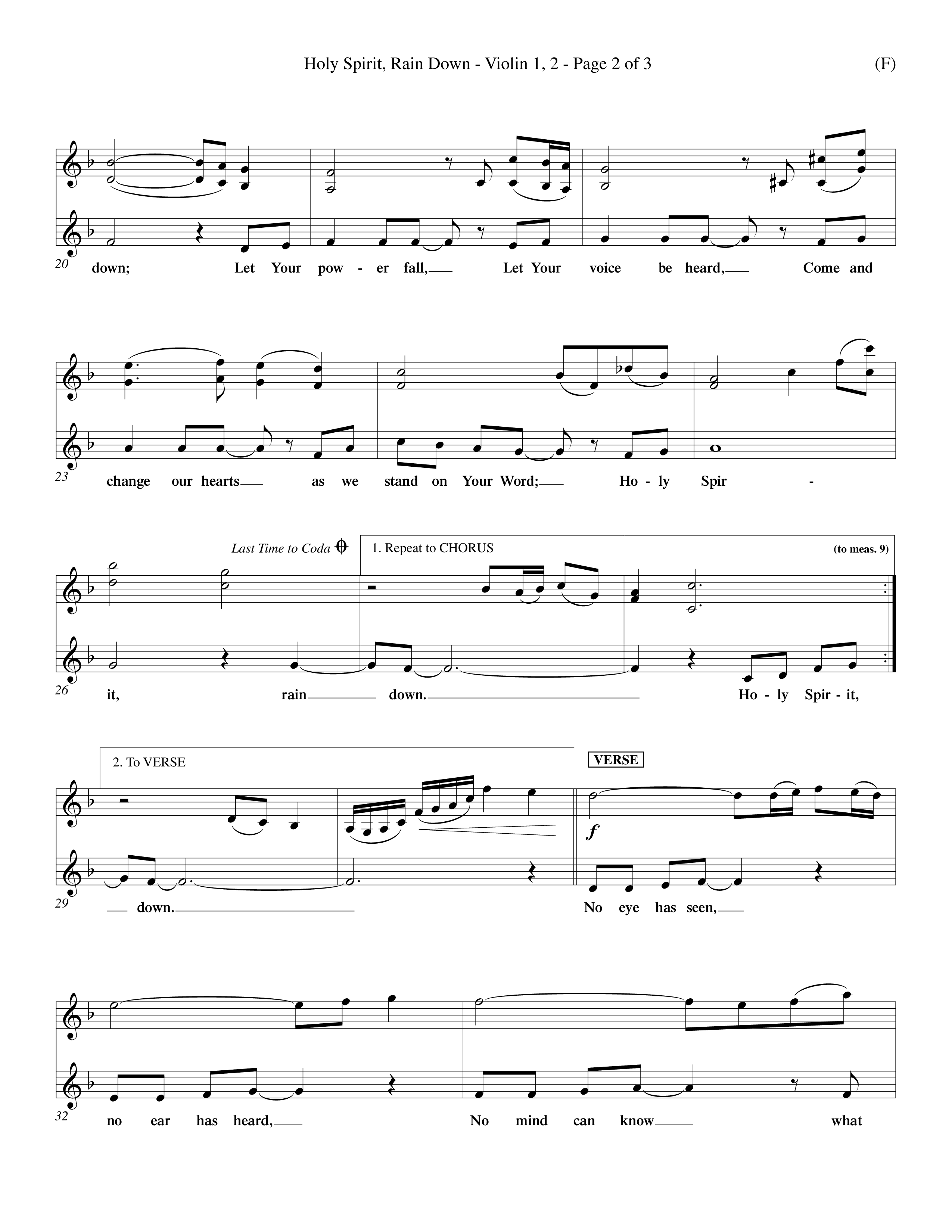 Holy Spirit Rain Down (Choral Anthem SATB) Violin 1/2 (Word Music Choral / Orch. Ed Hogan)
