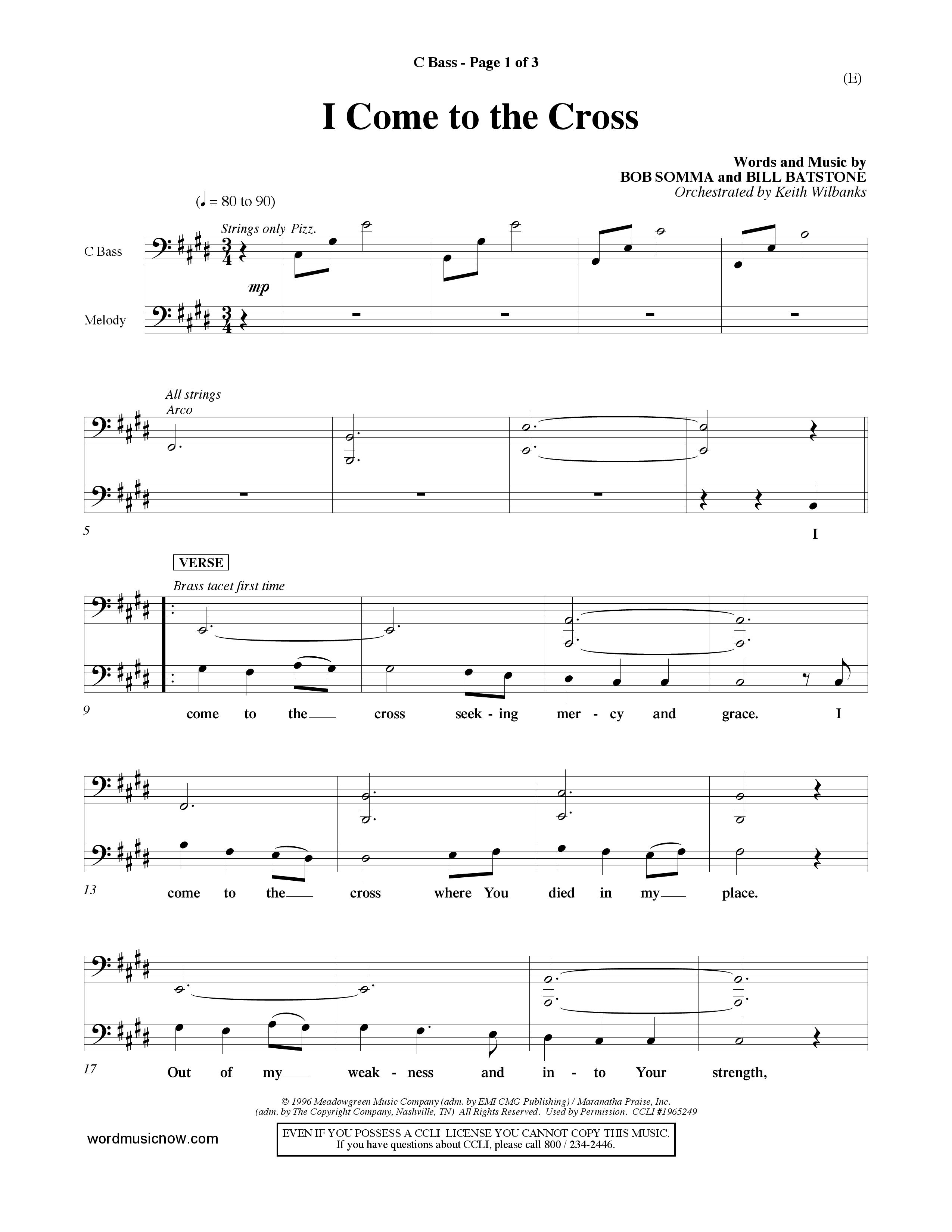 I Come To The Cross (Choral Anthem SATB) Contrabass (Word Music Choral / Orch. Keith Wilbanks)