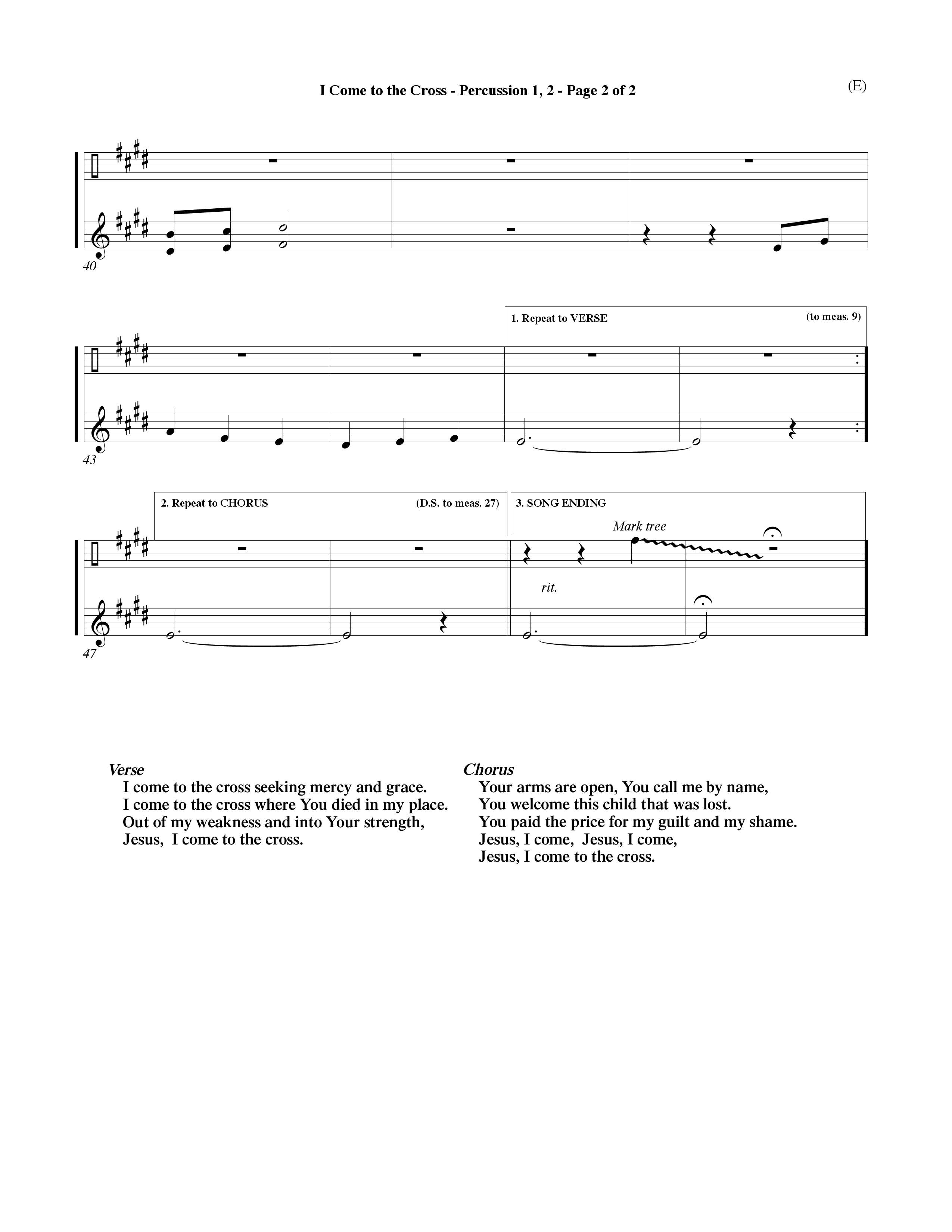 I Come To The Cross (Choral Anthem SATB) Percussion 1/2 (Word Music Choral / Orch. Keith Wilbanks)