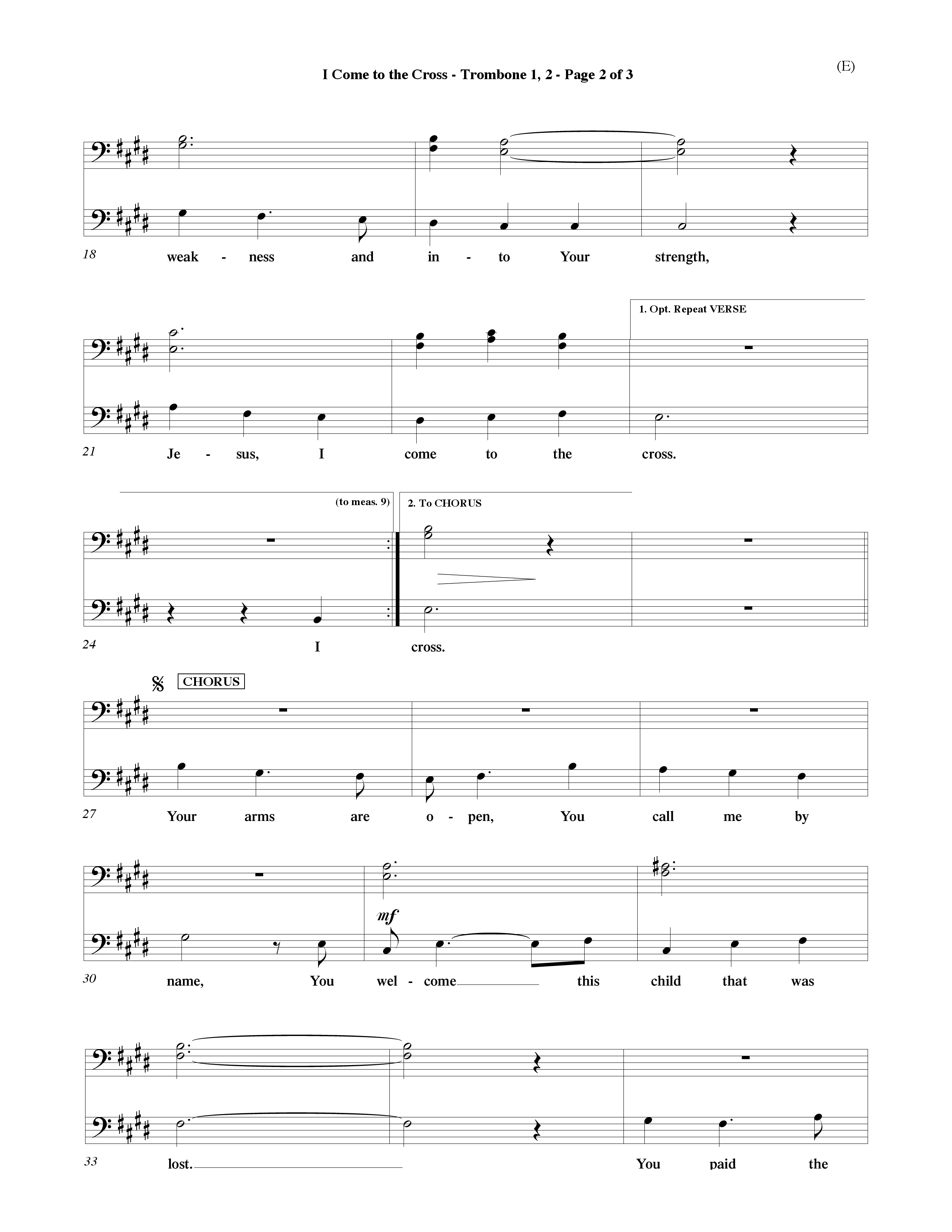 I Come To The Cross (Choral Anthem SATB) Trombone 1/2 (Word Music Choral / Orch. Keith Wilbanks)