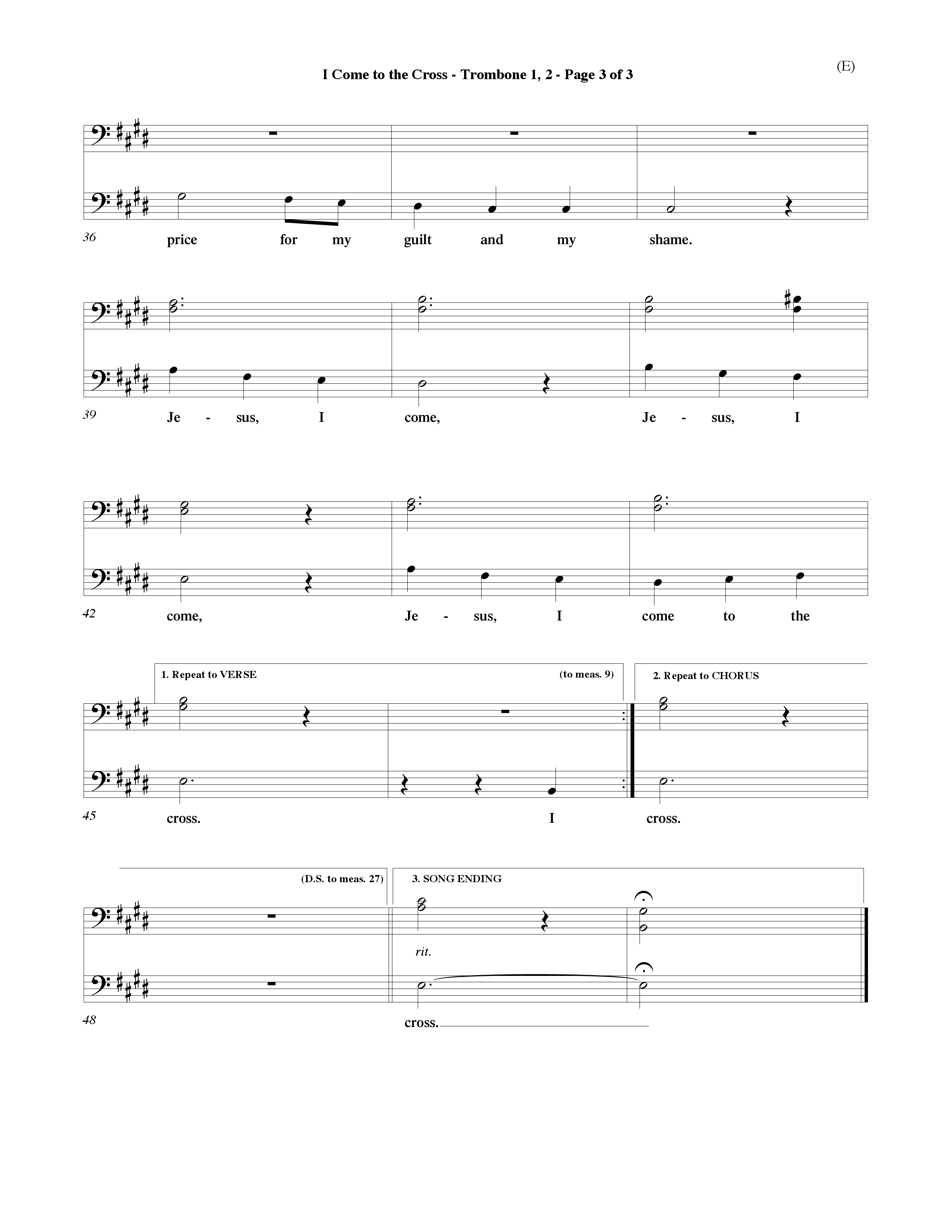 I Come To The Cross (Choral Anthem SATB) Trombone 1/2 (Word Music Choral / Orch. Keith Wilbanks)