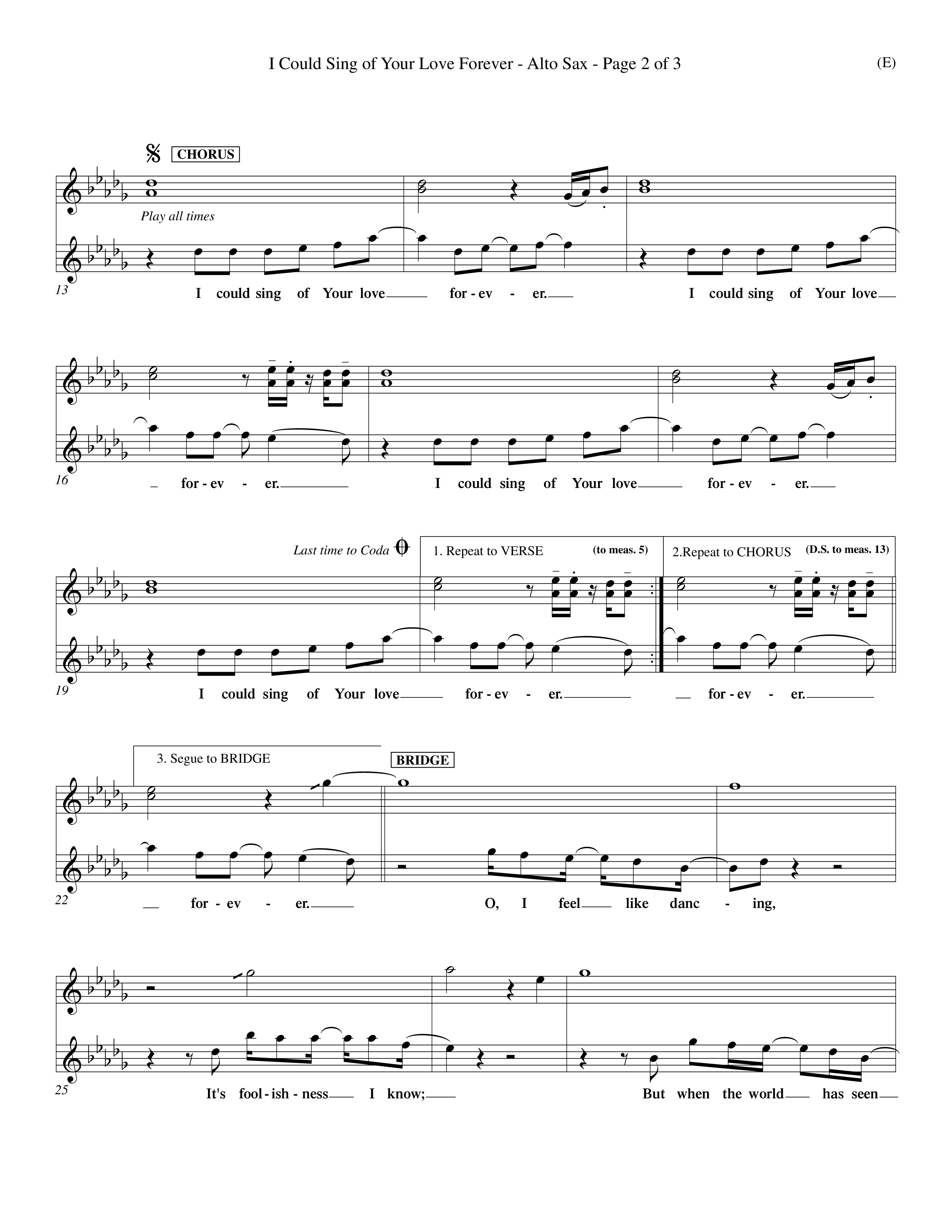 I Could Sing Of Your Love Forever (Choral Anthem SATB) Alto Sax 1/2 (Word Music Choral / Orch. Keith Wilbanks)