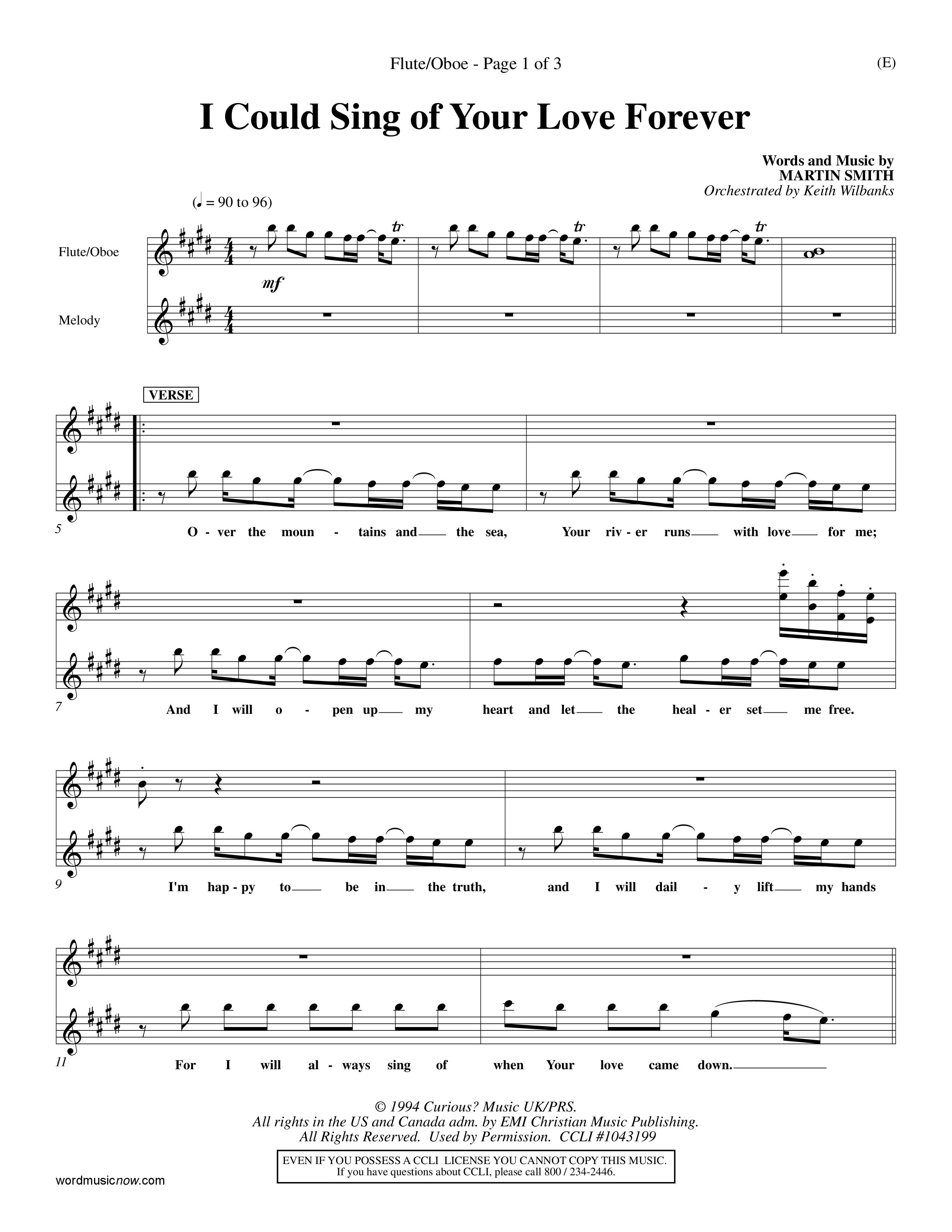 I Could Sing Of Your Love Forever (Choral Anthem SATB) Flute/Oboe (Word Music Choral / Orch. Keith Wilbanks)