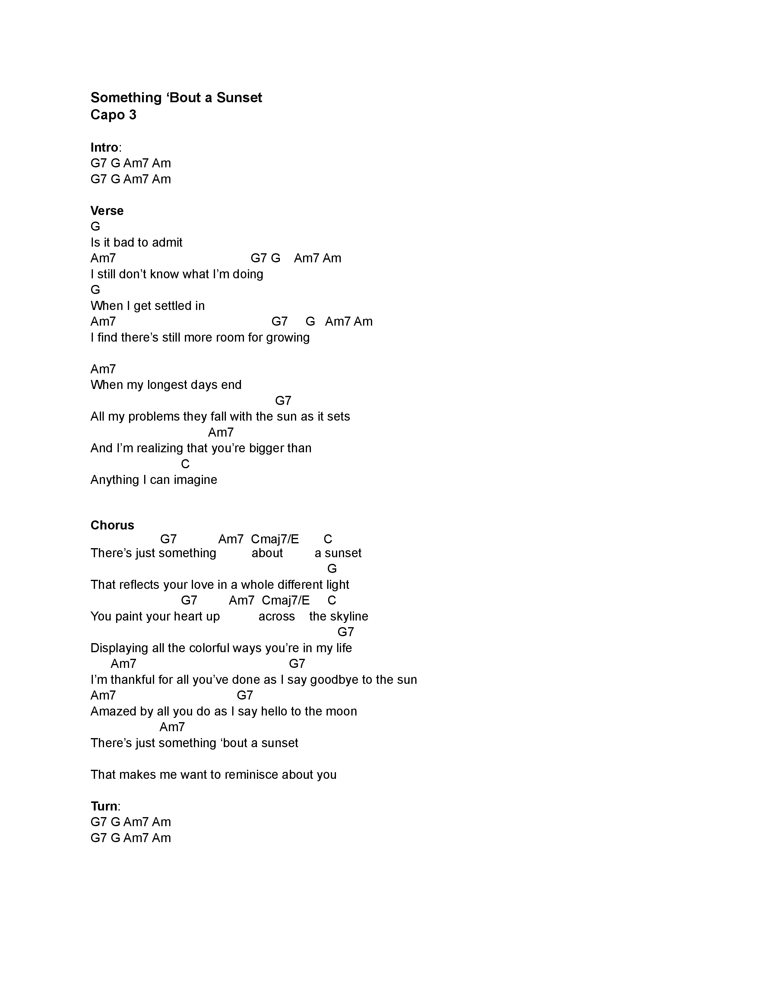 Something 'Bout a Sunset Chord Chart (Olivia Farabaugh)