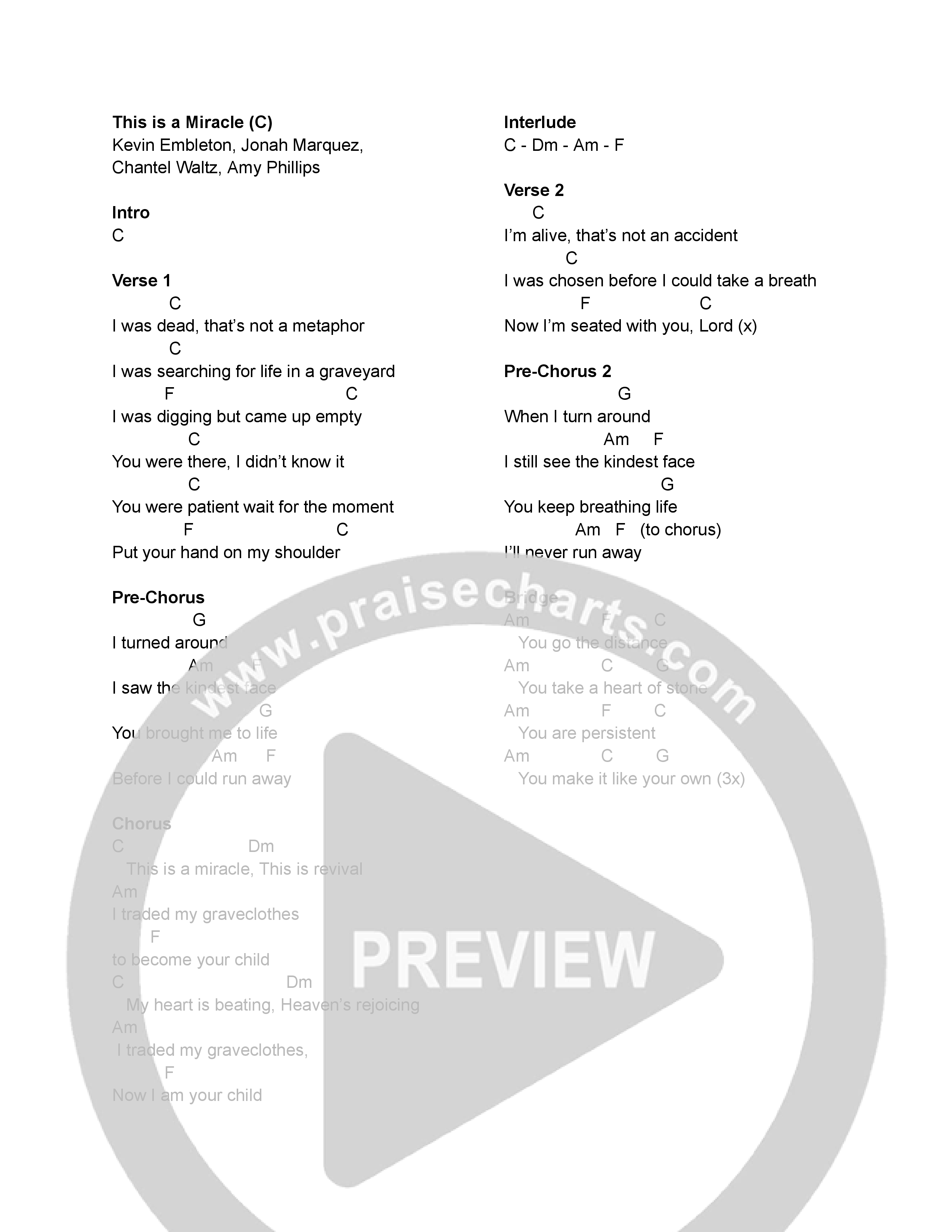 This Is A Miracle Chord Chart (Messenger Music / Embleton)