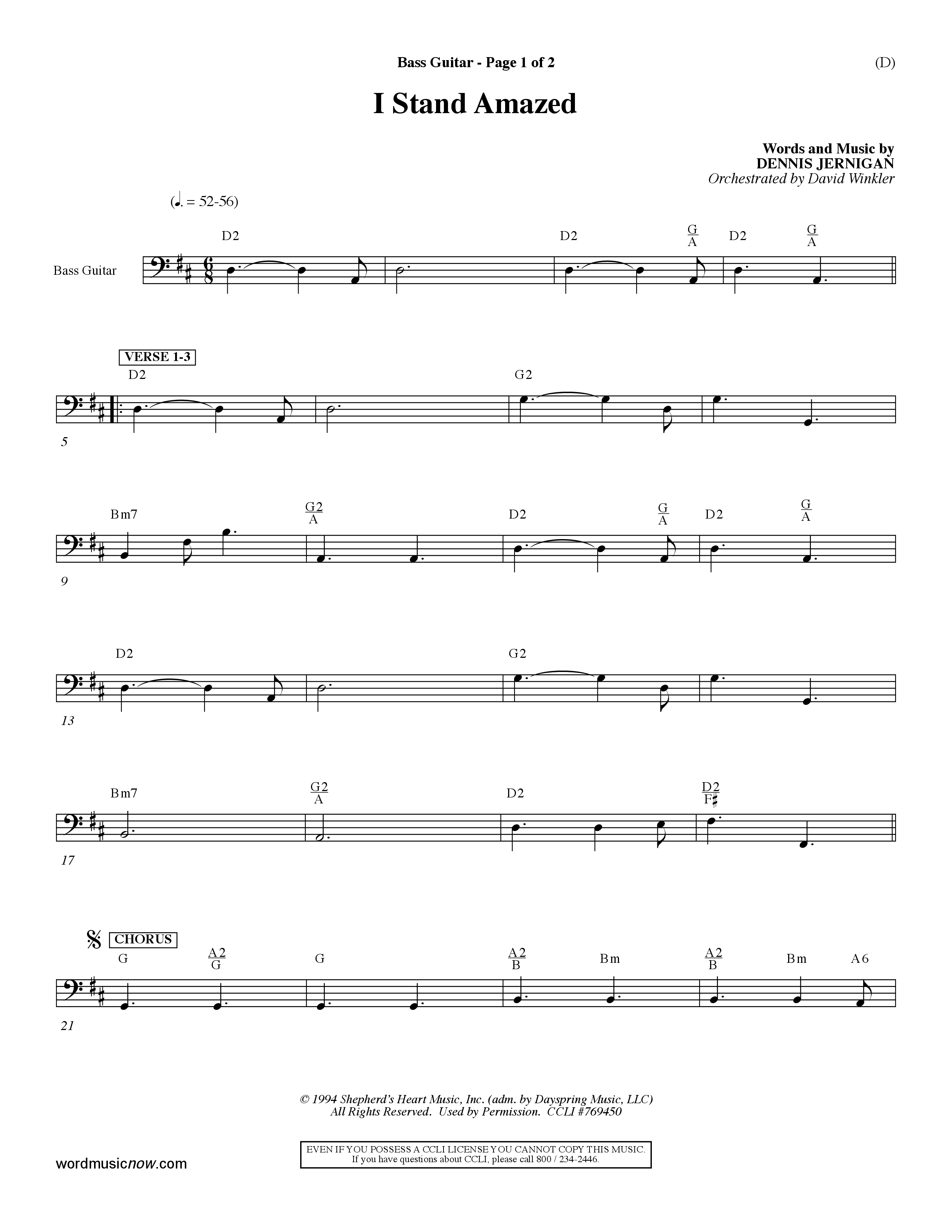 I Stand Amazed (Choral Anthem SATB) Bass Guitar (Word Music Choral / Orch. David Winkler)