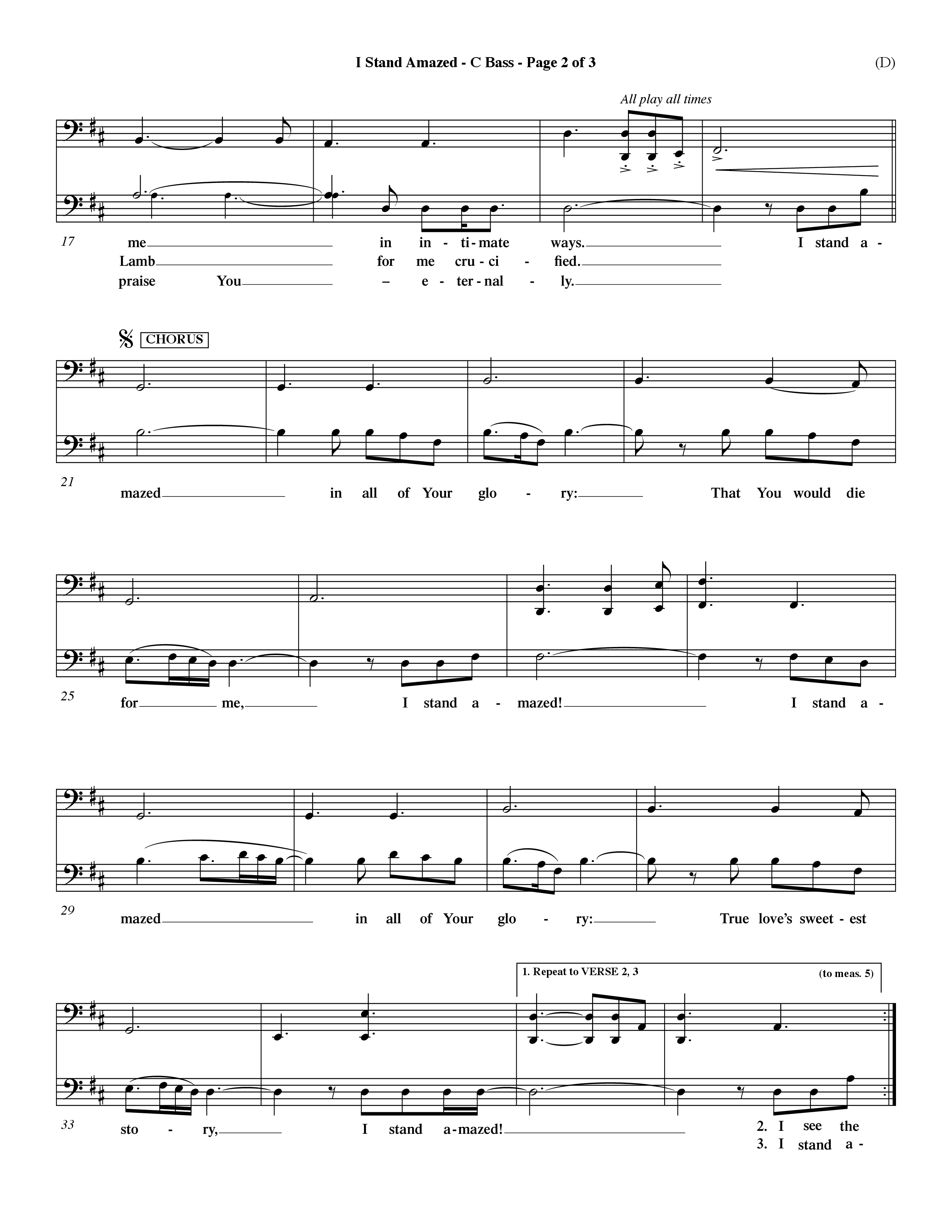 I Stand Amazed (Choral Anthem SATB) Contrabass (Word Music Choral / Orch. David Winkler)