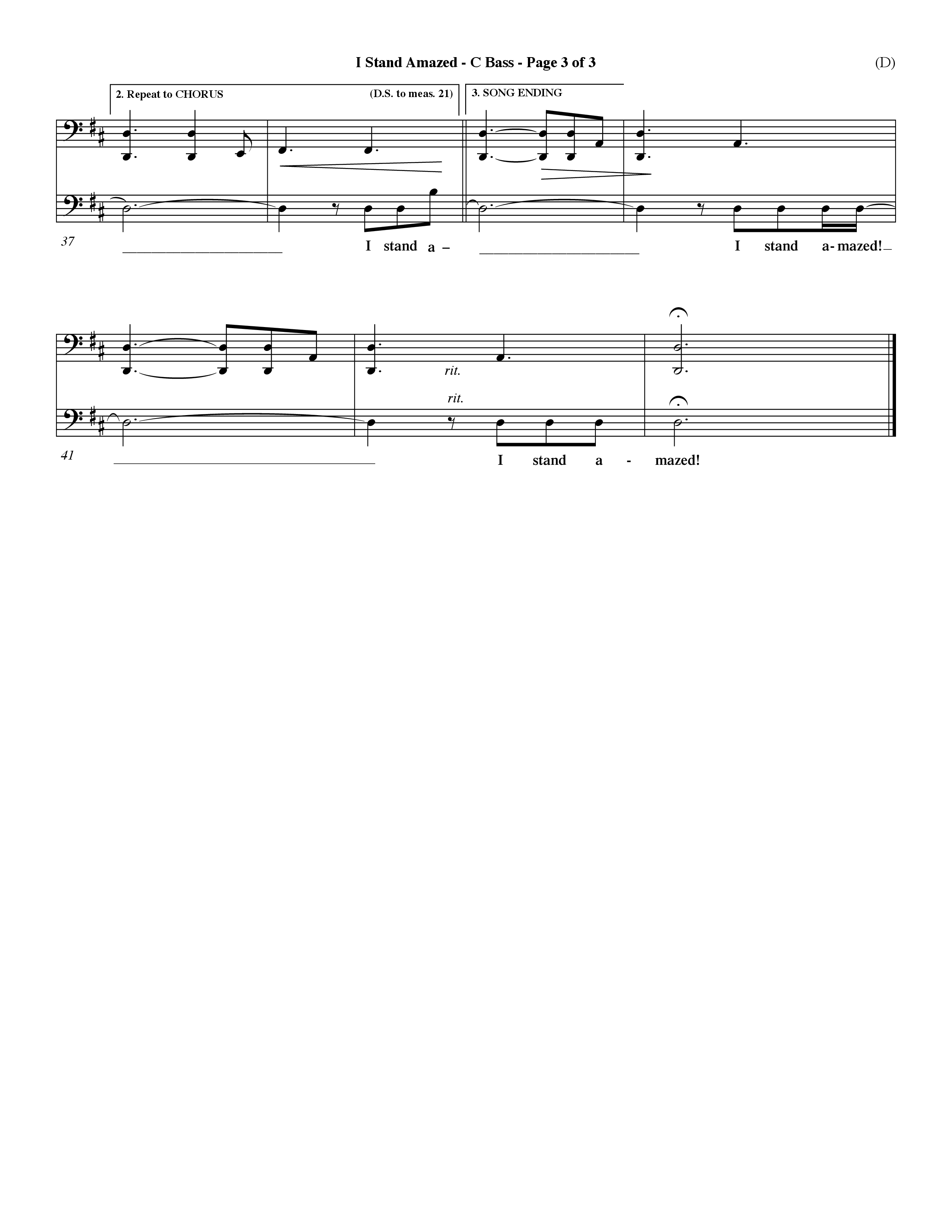 I Stand Amazed (Choral Anthem SATB) Contrabass (Word Music Choral / Orch. David Winkler)