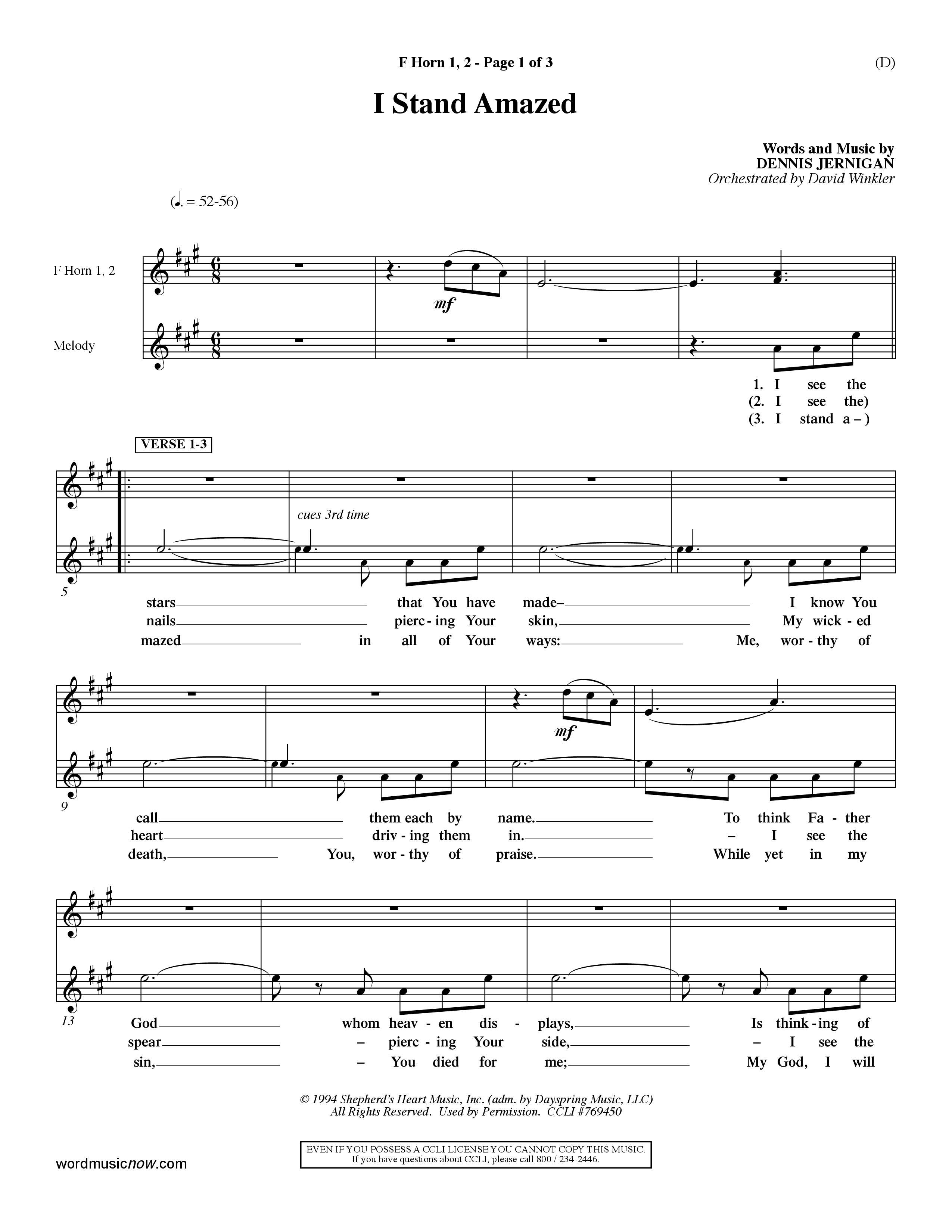 I Stand Amazed (Choral Anthem SATB) French Horn (Word Music Choral / Orch. David Winkler)