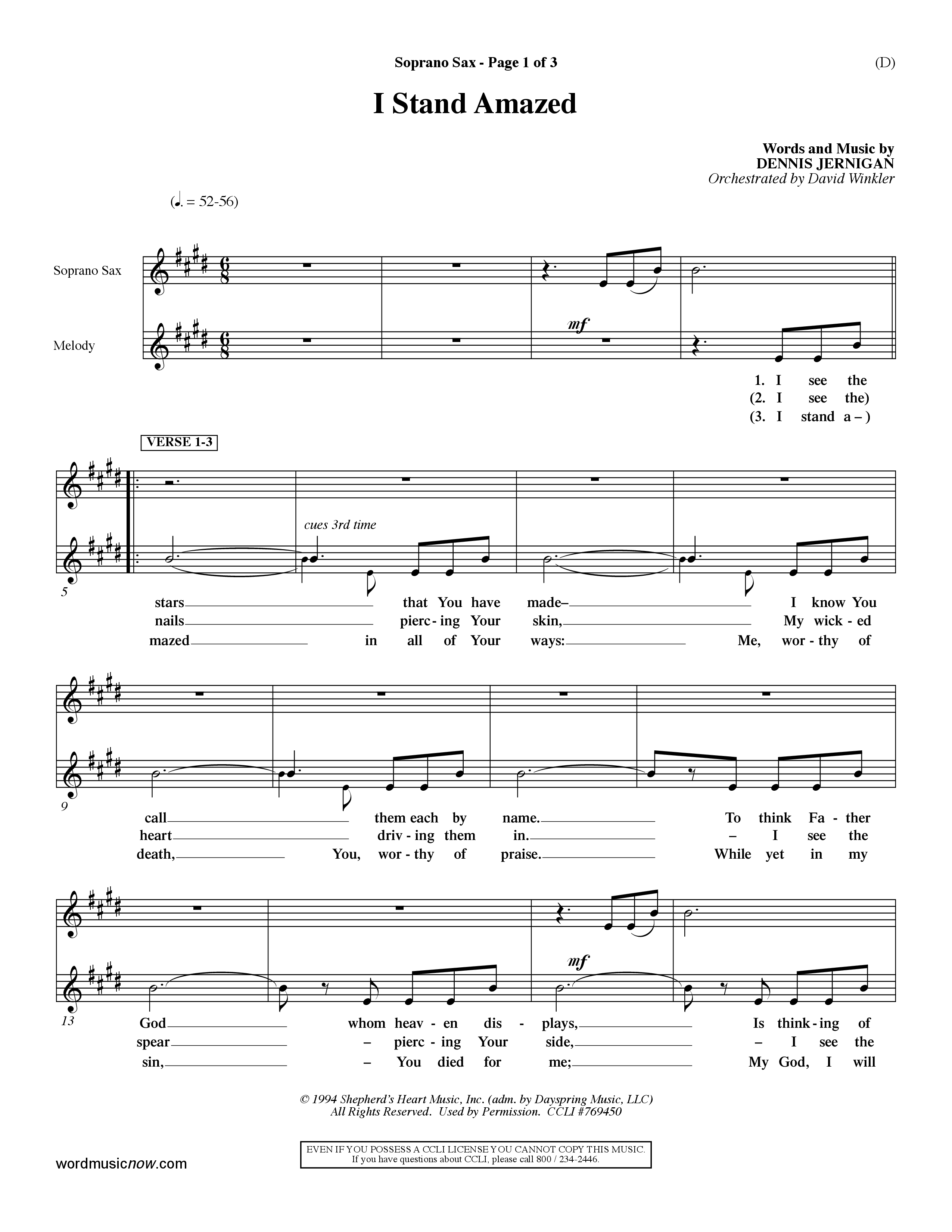 I Stand Amazed (Choral Anthem SATB) Saxophone (Word Music Choral / Orch. David Winkler)