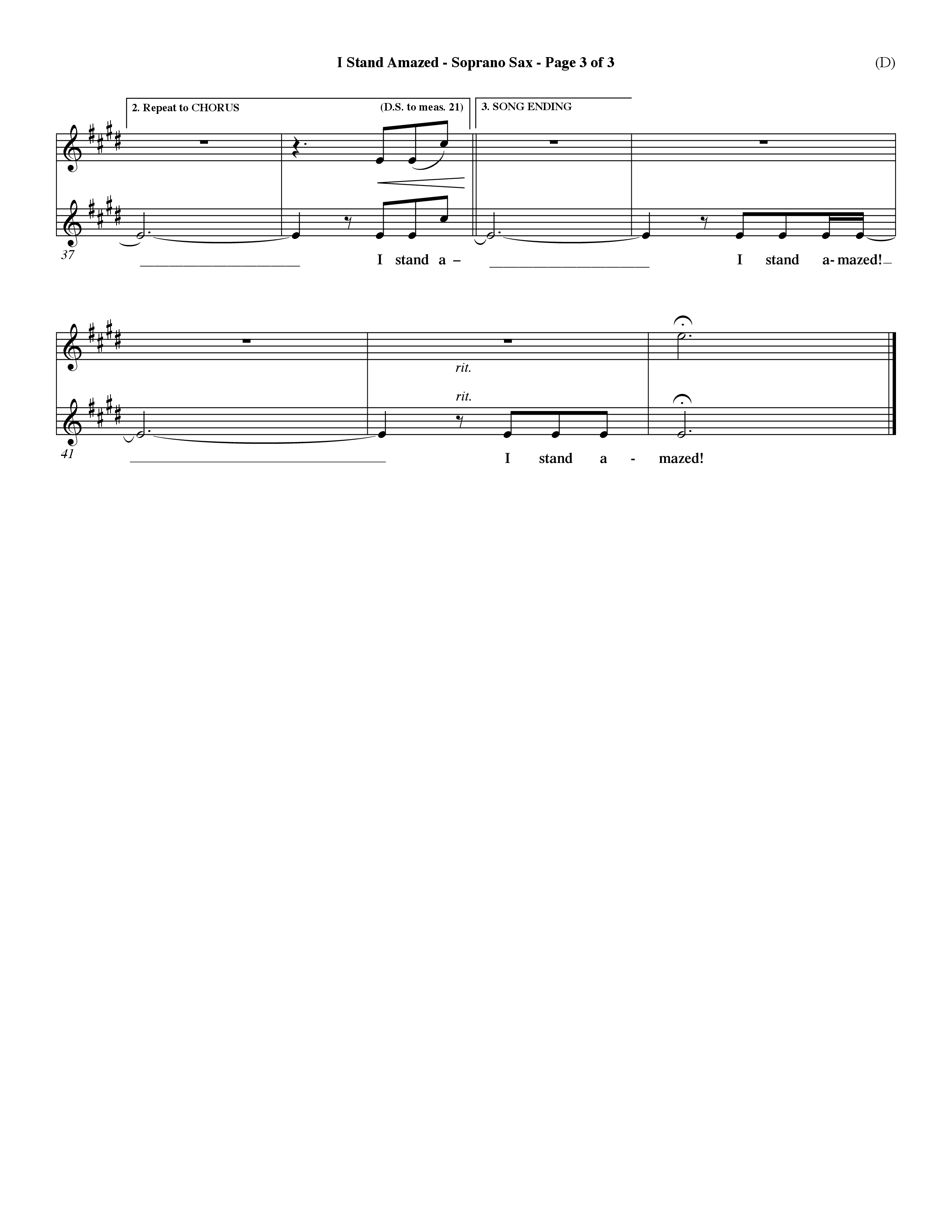 I Stand Amazed (Choral Anthem SATB) Saxophone (Word Music Choral / Orch. David Winkler)