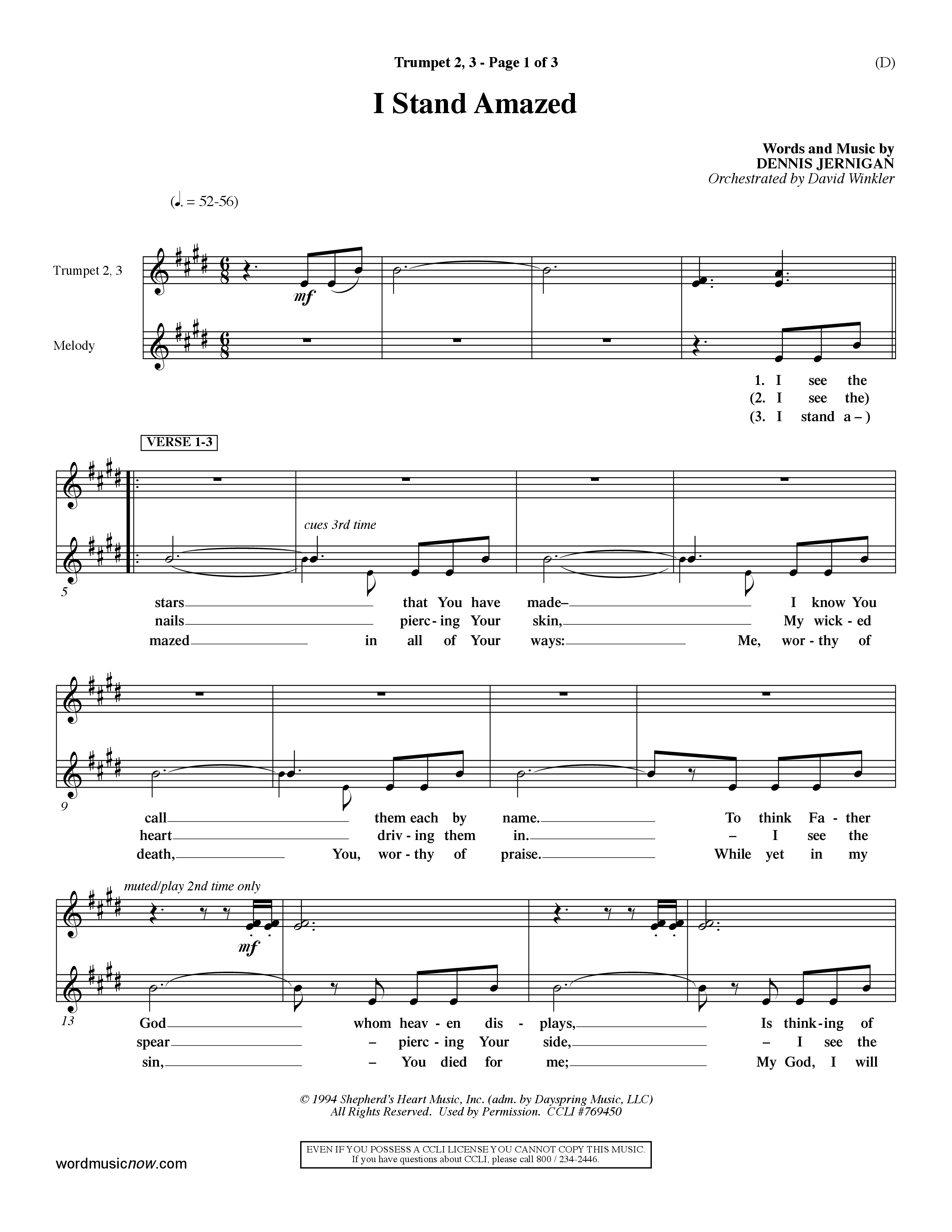 I Stand Amazed (Choral Anthem SATB) Trumpet 2/3 (Word Music Choral / Orch. David Winkler)
