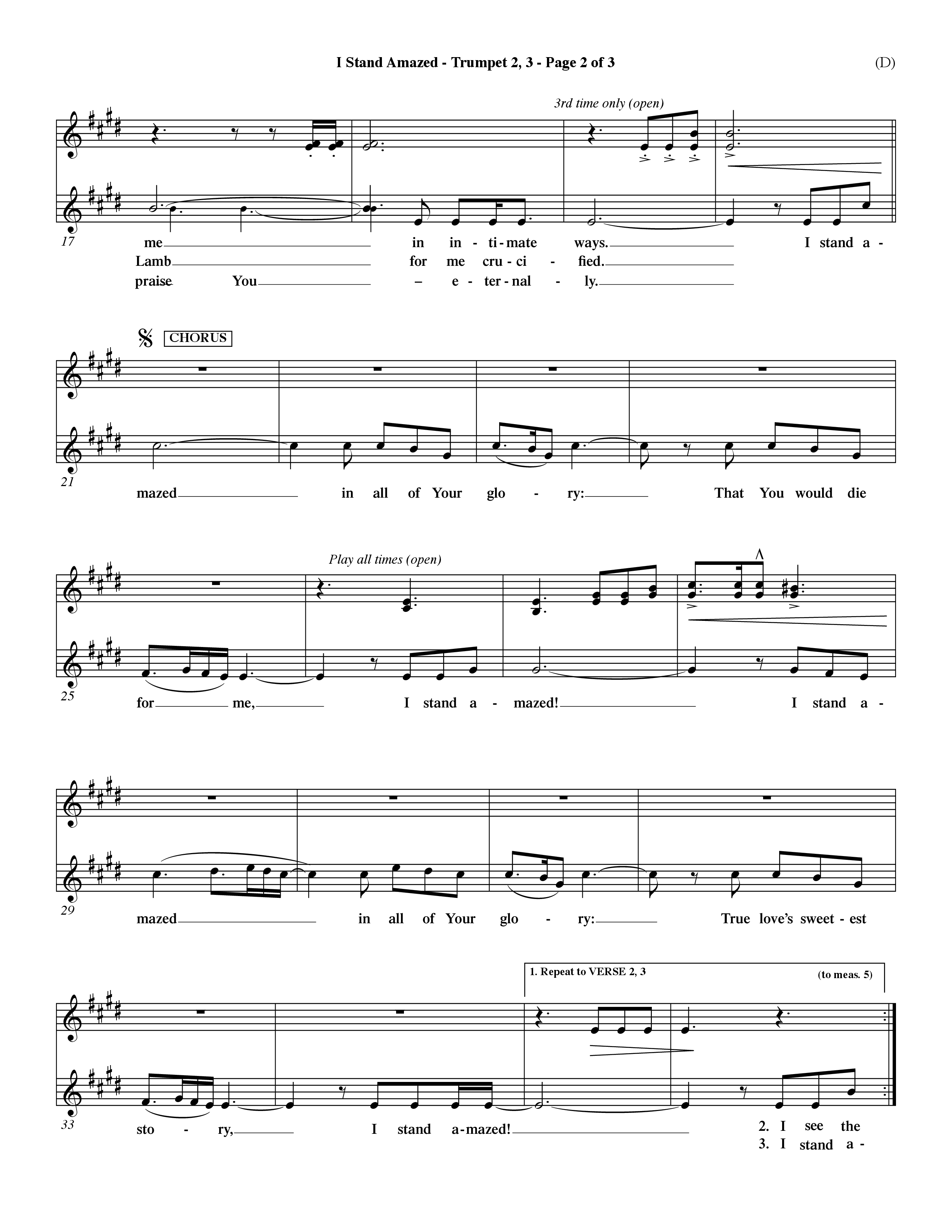 I Stand Amazed (Choral Anthem SATB) Trumpet 2/3 (Word Music Choral / Orch. David Winkler)