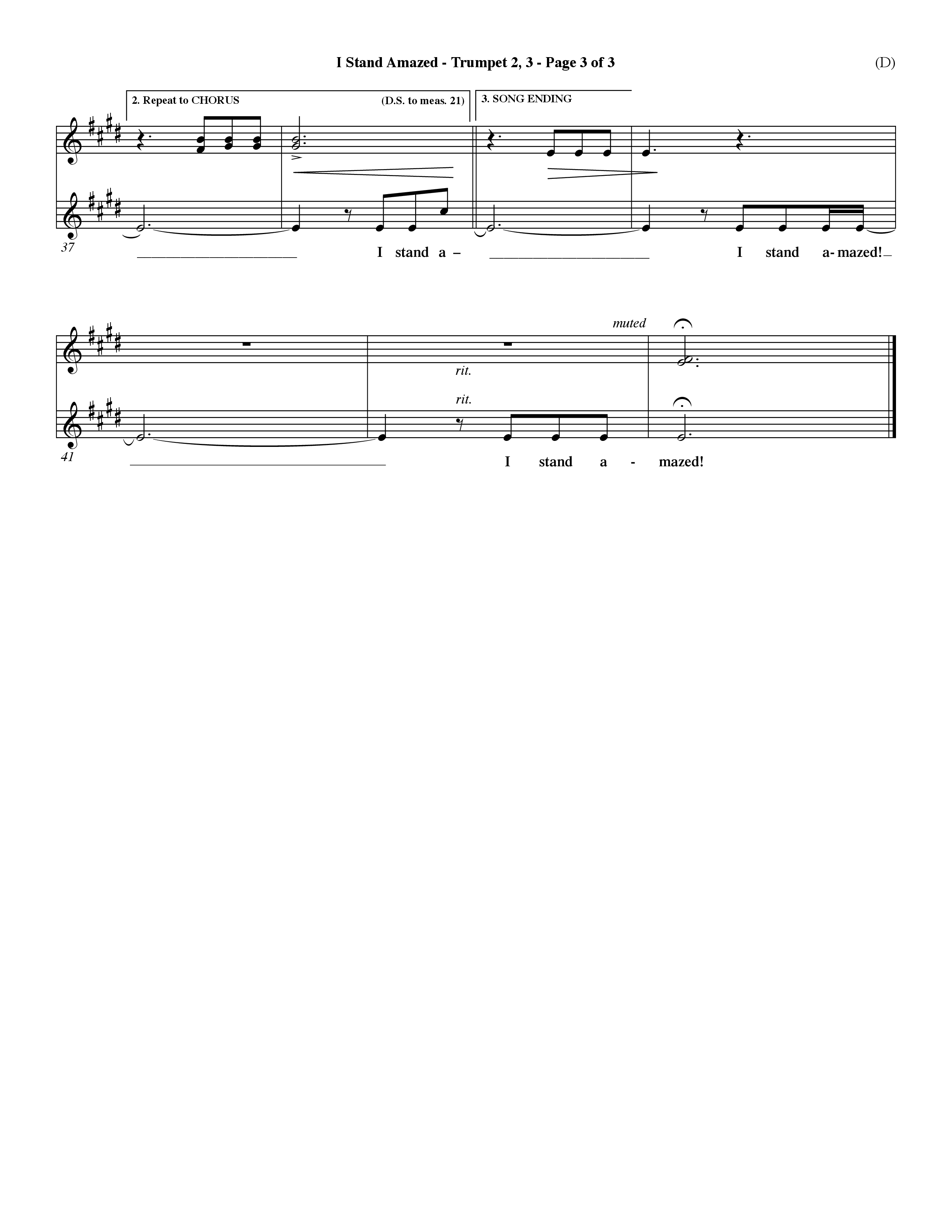 I Stand Amazed (Choral Anthem SATB) Trumpet 2/3 (Word Music Choral / Orch. David Winkler)