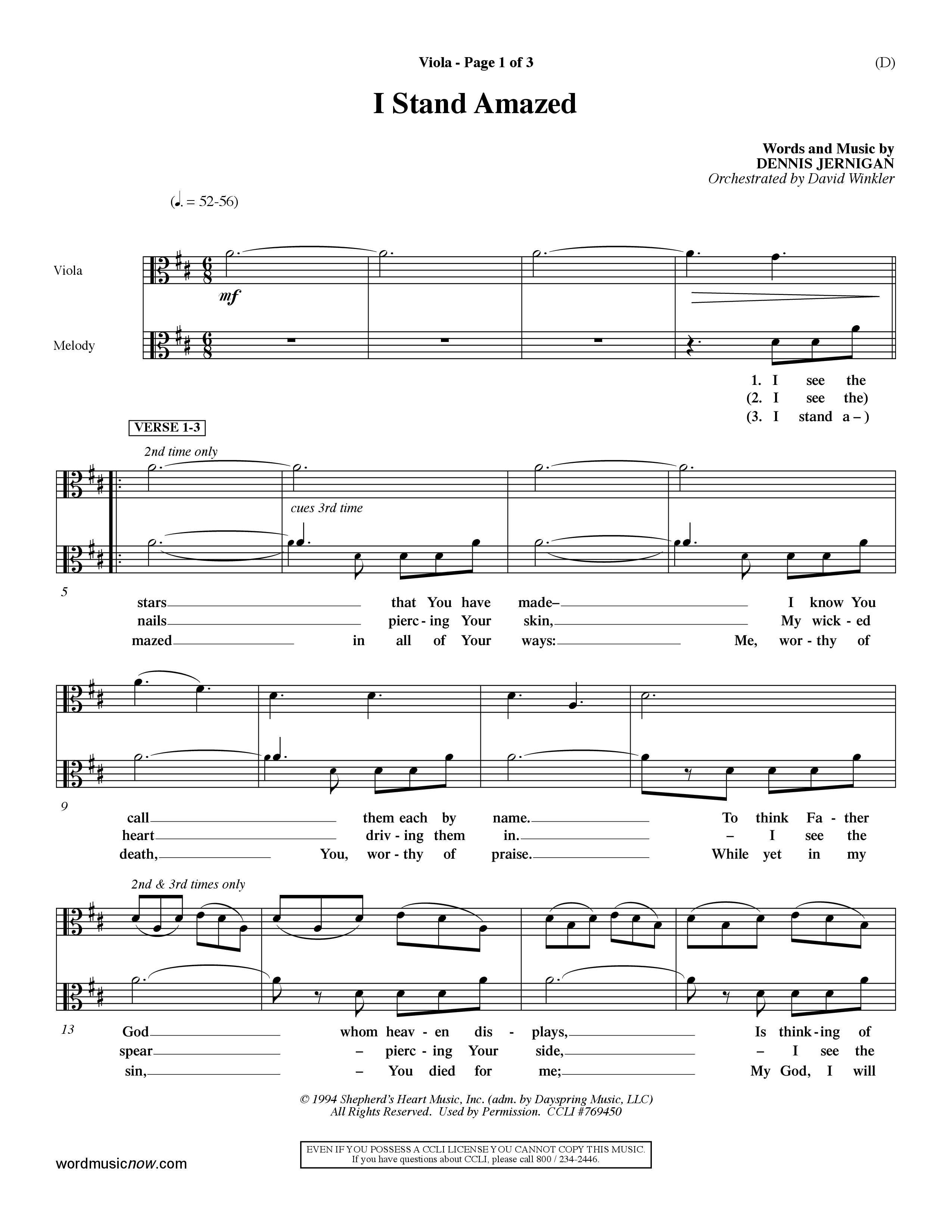 I Stand Amazed (Choral Anthem SATB) Viola (Word Music Choral / Orch. David Winkler)