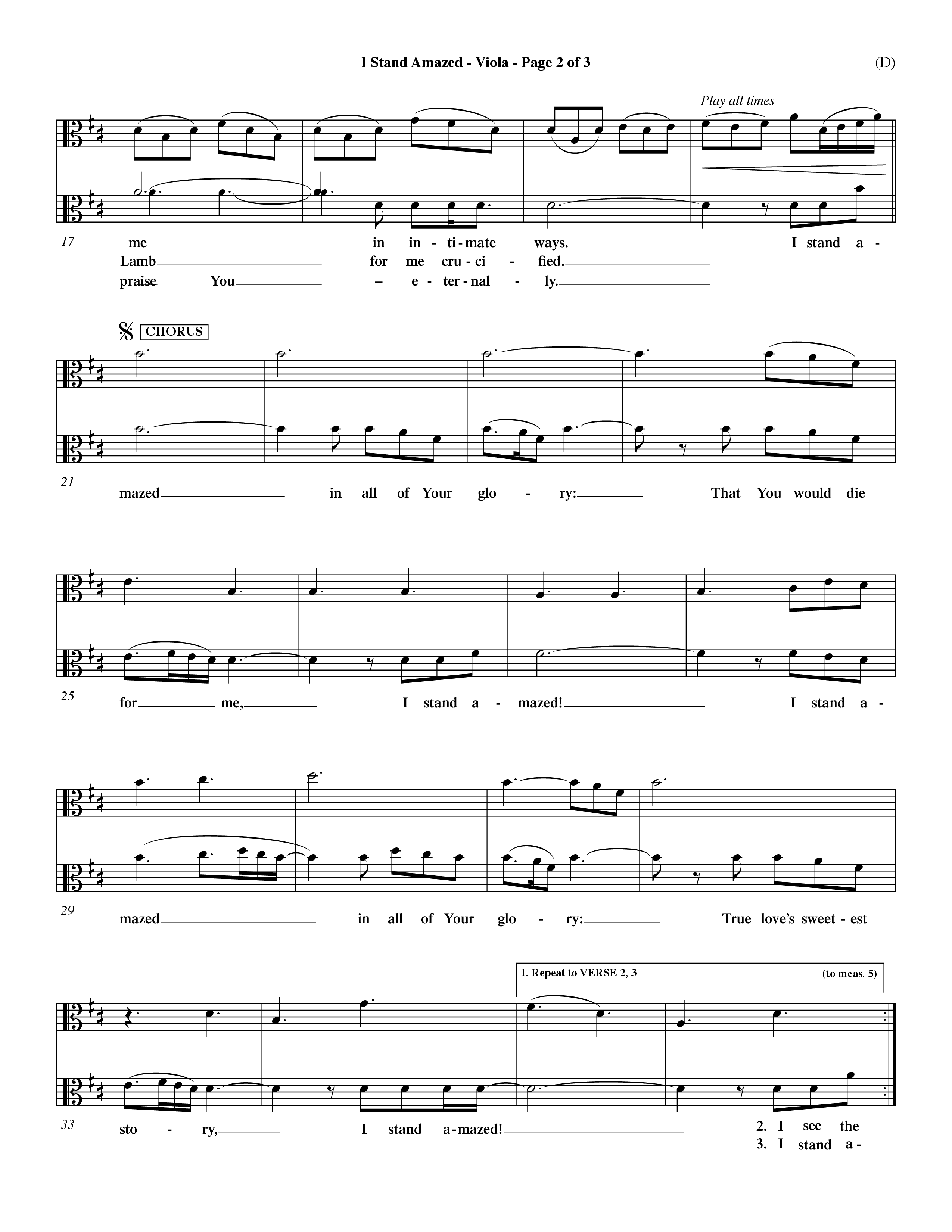 I Stand Amazed (Choral Anthem SATB) Viola (Word Music Choral / Orch. David Winkler)