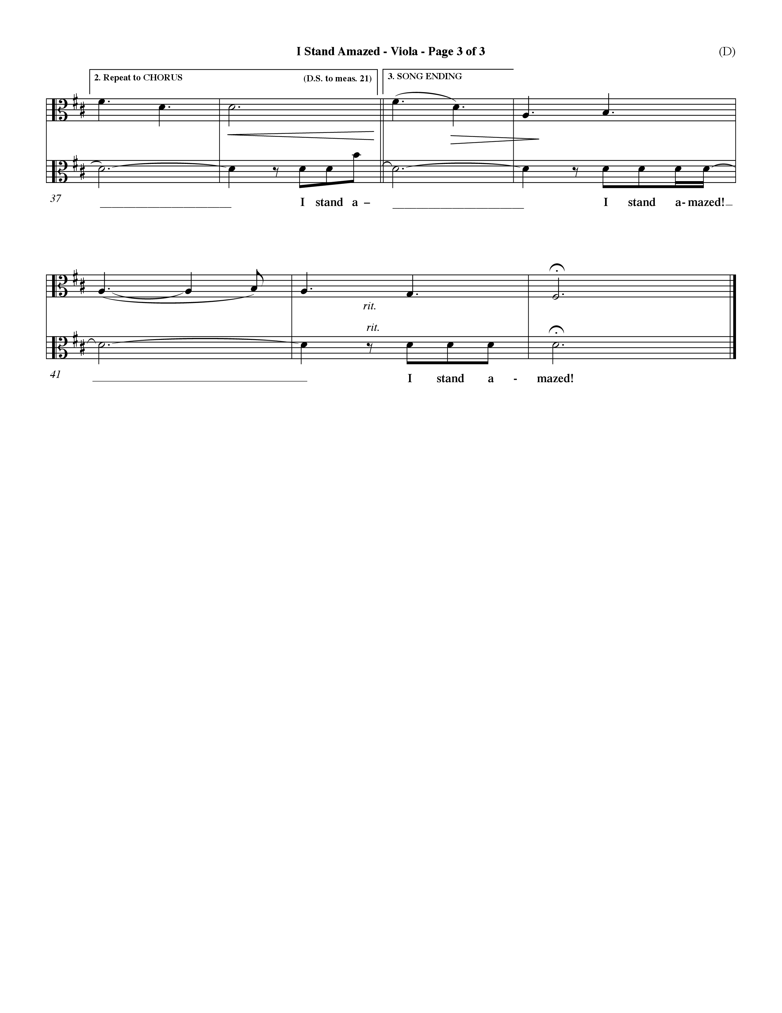 I Stand Amazed (Choral Anthem SATB) Viola (Word Music Choral / Orch. David Winkler)