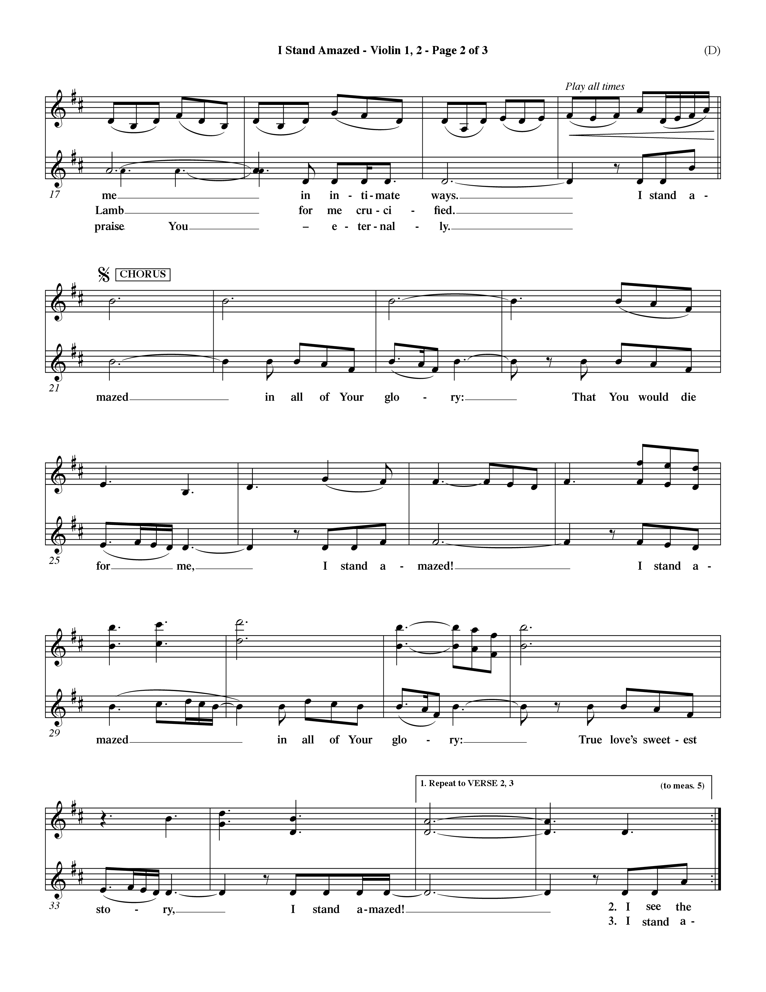 I Stand Amazed (Choral Anthem SATB) Violin 1/2 (Word Music Choral / Orch. David Winkler)