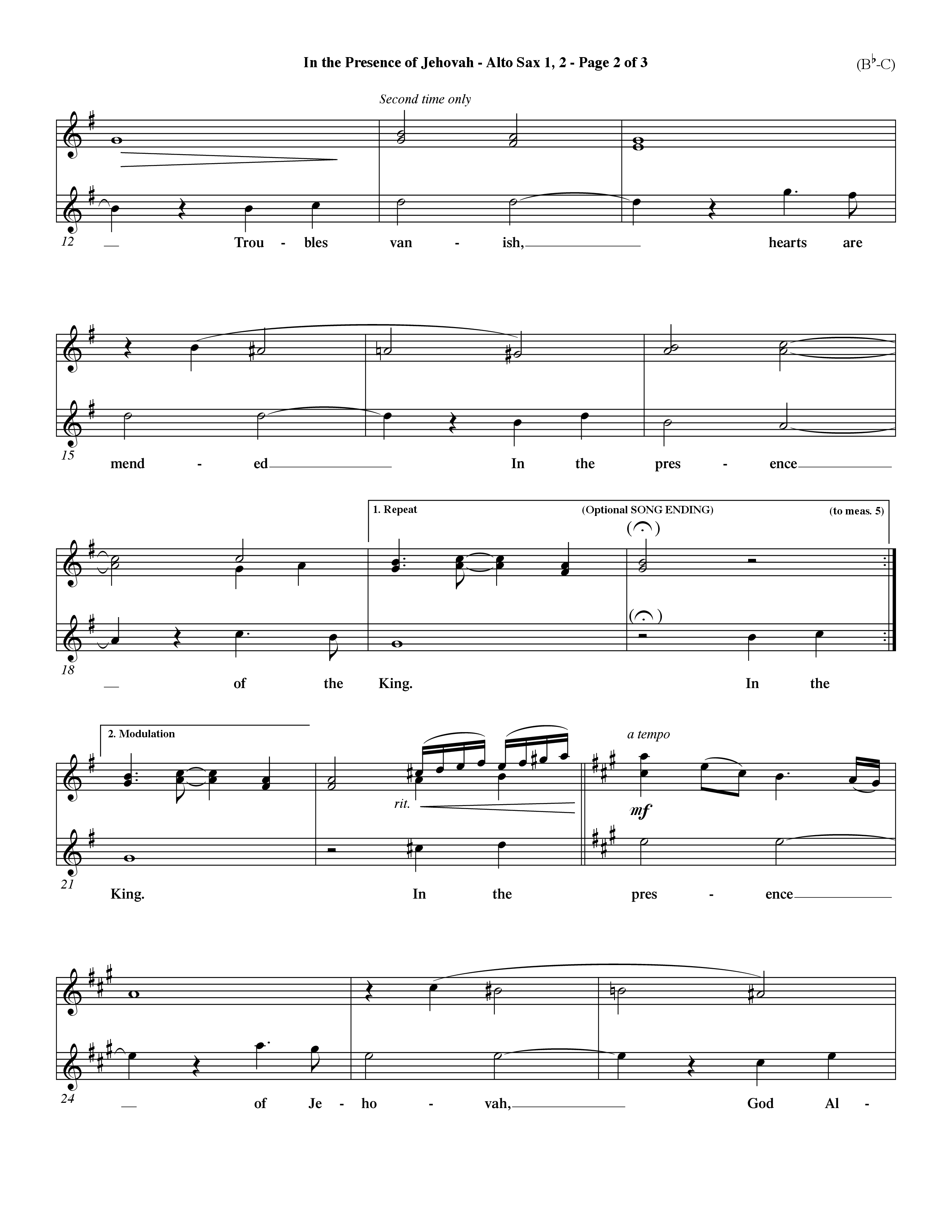 In The Presence Of Jehovah (Choral Anthem SATB) Alto Sax 1/2 (Word Music Choral / Orch. Keith Wilbanks)