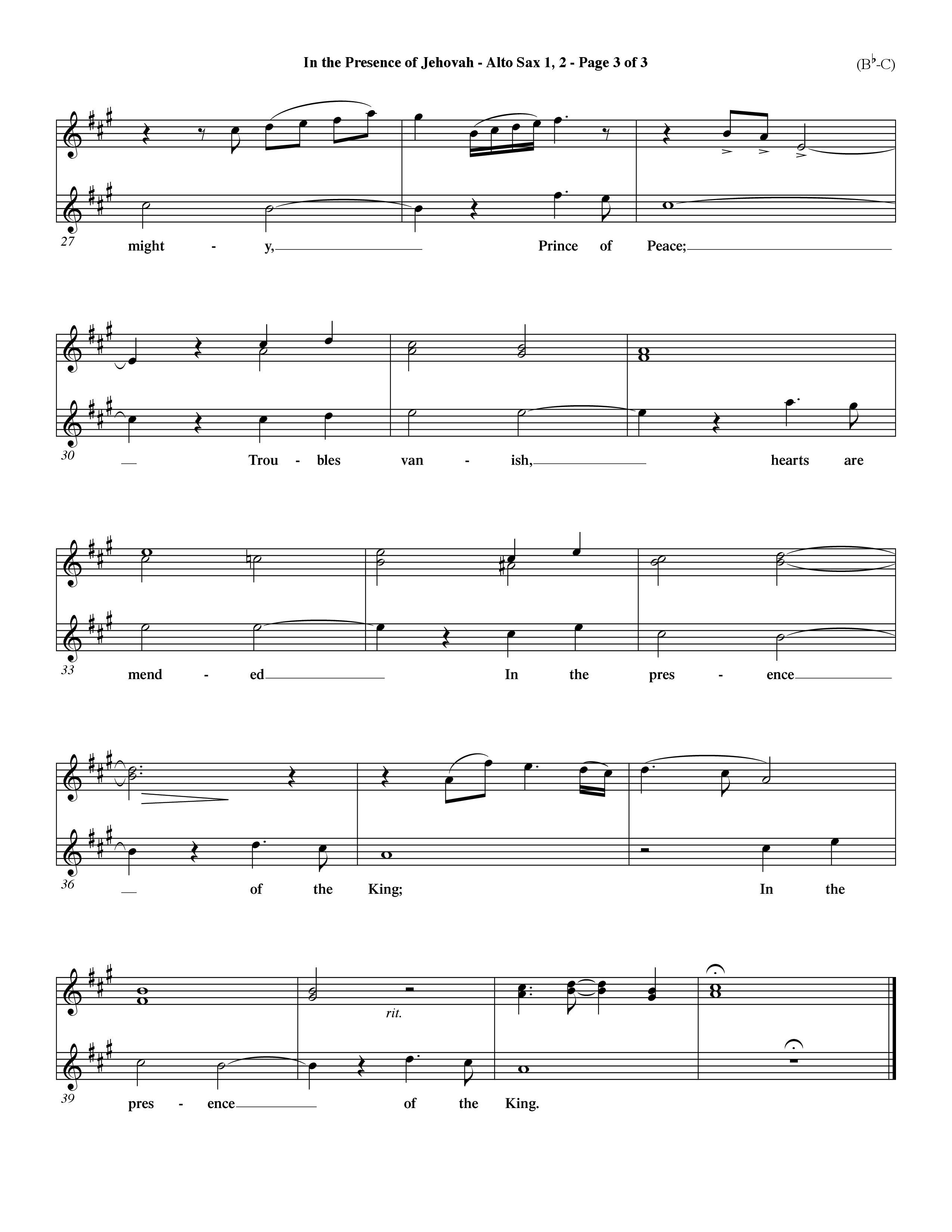 In The Presence Of Jehovah (Choral Anthem SATB) Alto Sax 1/2 (Word Music Choral / Orch. Keith Wilbanks)