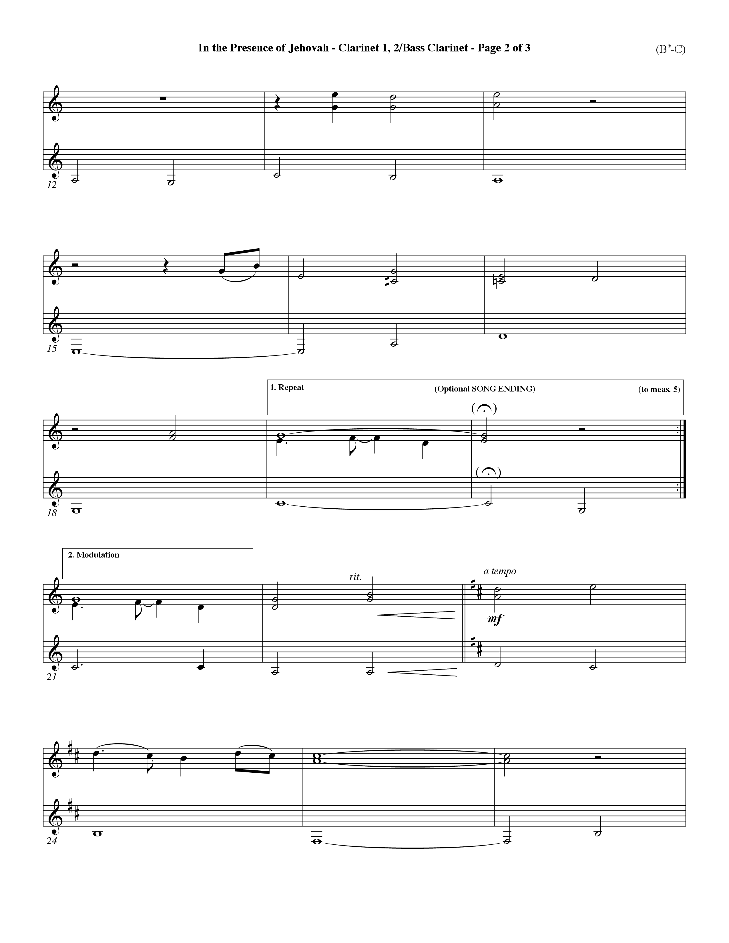 In The Presence Of Jehovah (Choral Anthem SATB) Clarinet 1/2, Bass Clarinet (Word Music Choral / Orch. Keith Wilbanks)