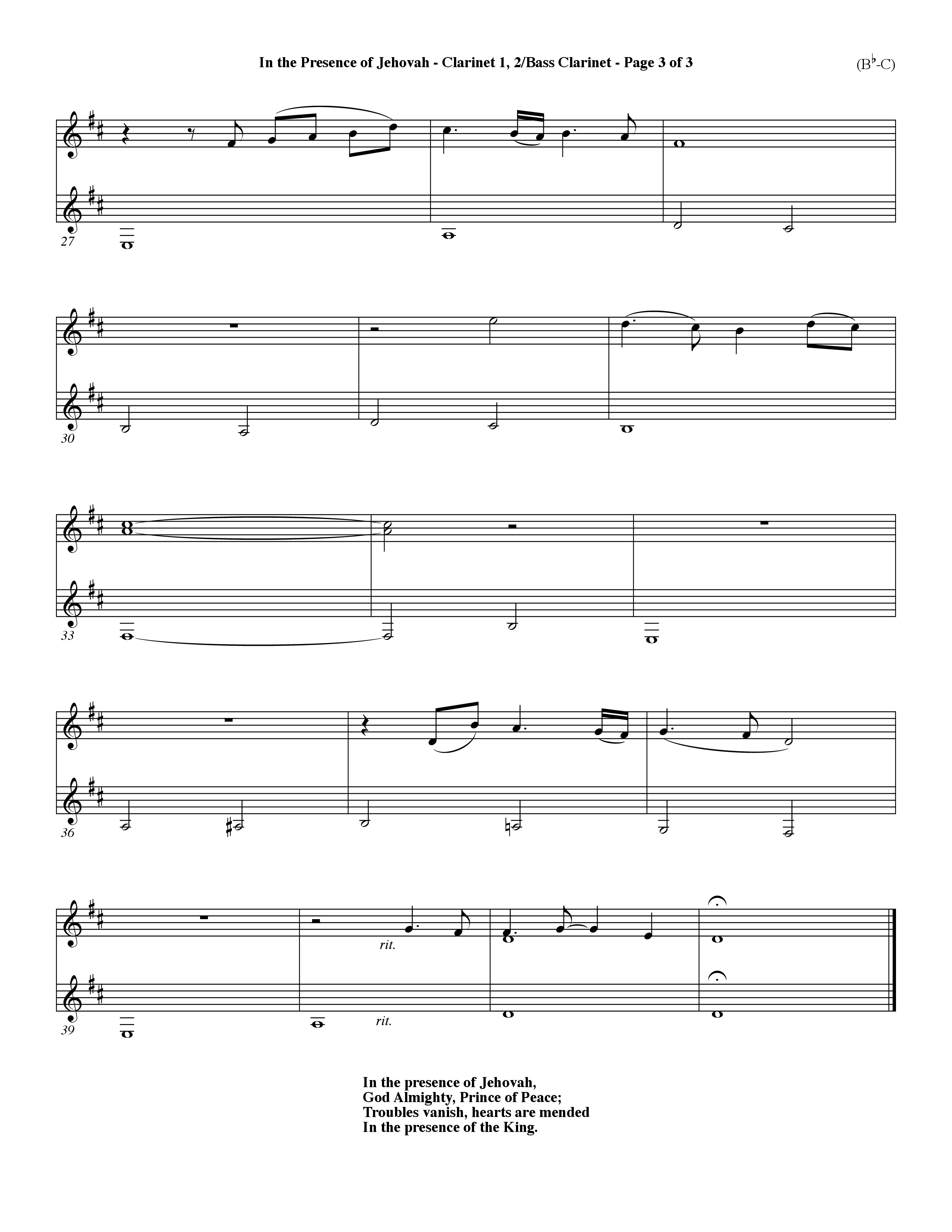 In The Presence Of Jehovah (Choral Anthem SATB) Clarinet 1/2, Bass Clarinet (Word Music Choral / Orch. Keith Wilbanks)