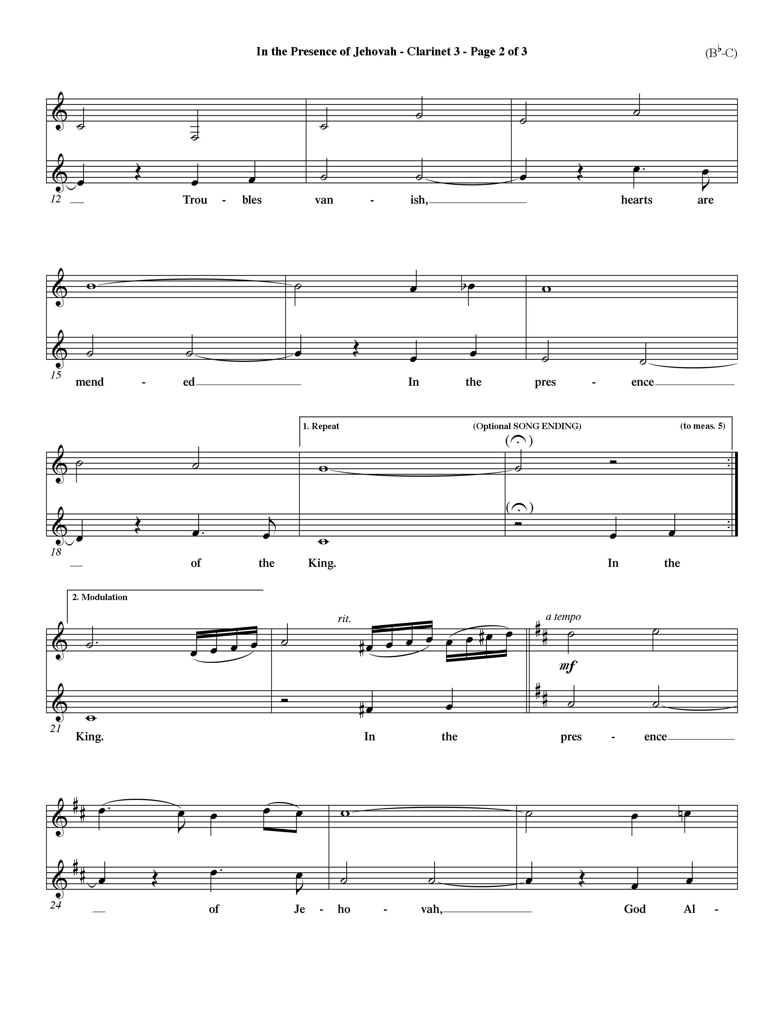 In The Presence Of Jehovah (Choral Anthem SATB) Clarinet 3 (Word Music Choral / Orch. Keith Wilbanks)