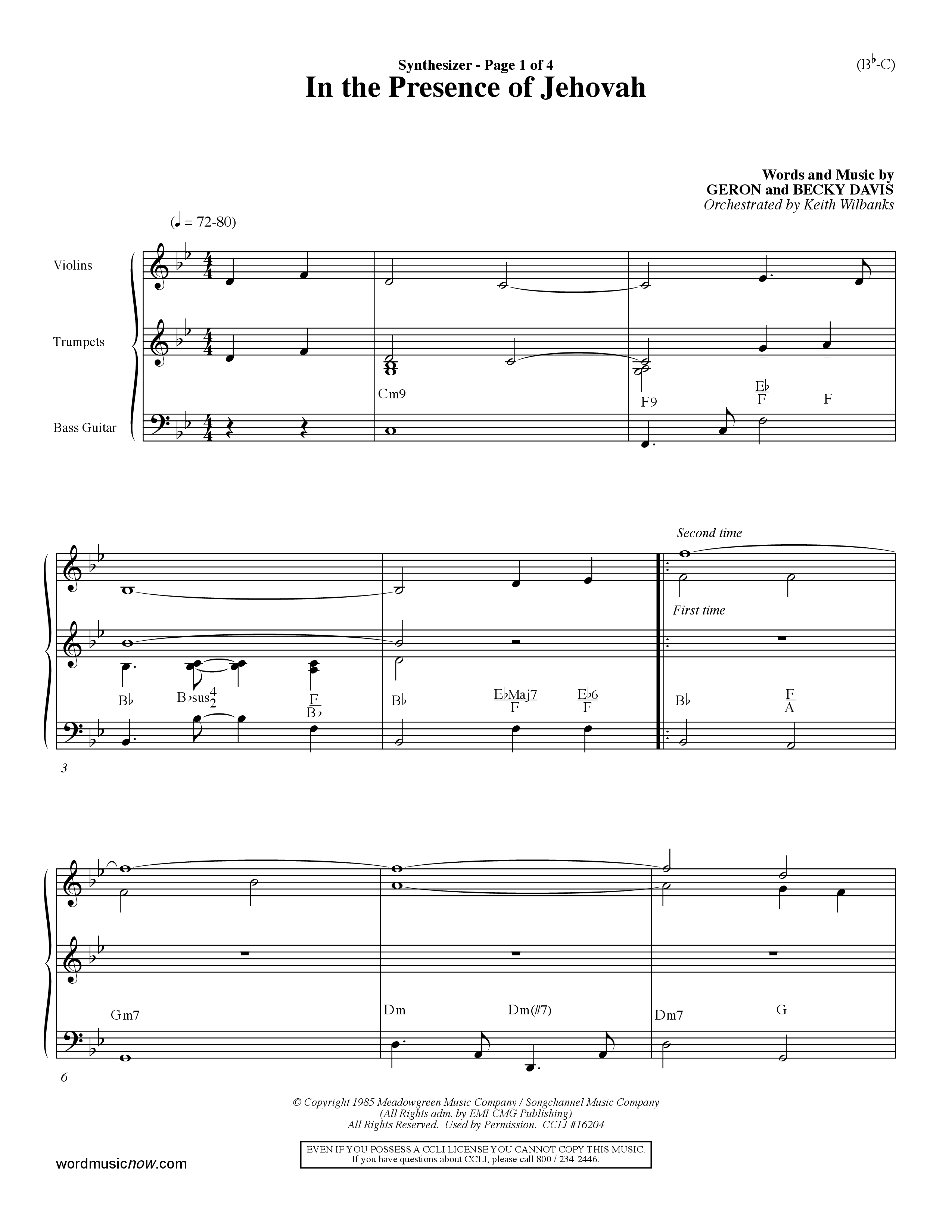 In The Presence Of Jehovah (Choral Anthem SATB) Synth (Word Music Choral / Orch. Keith Wilbanks)