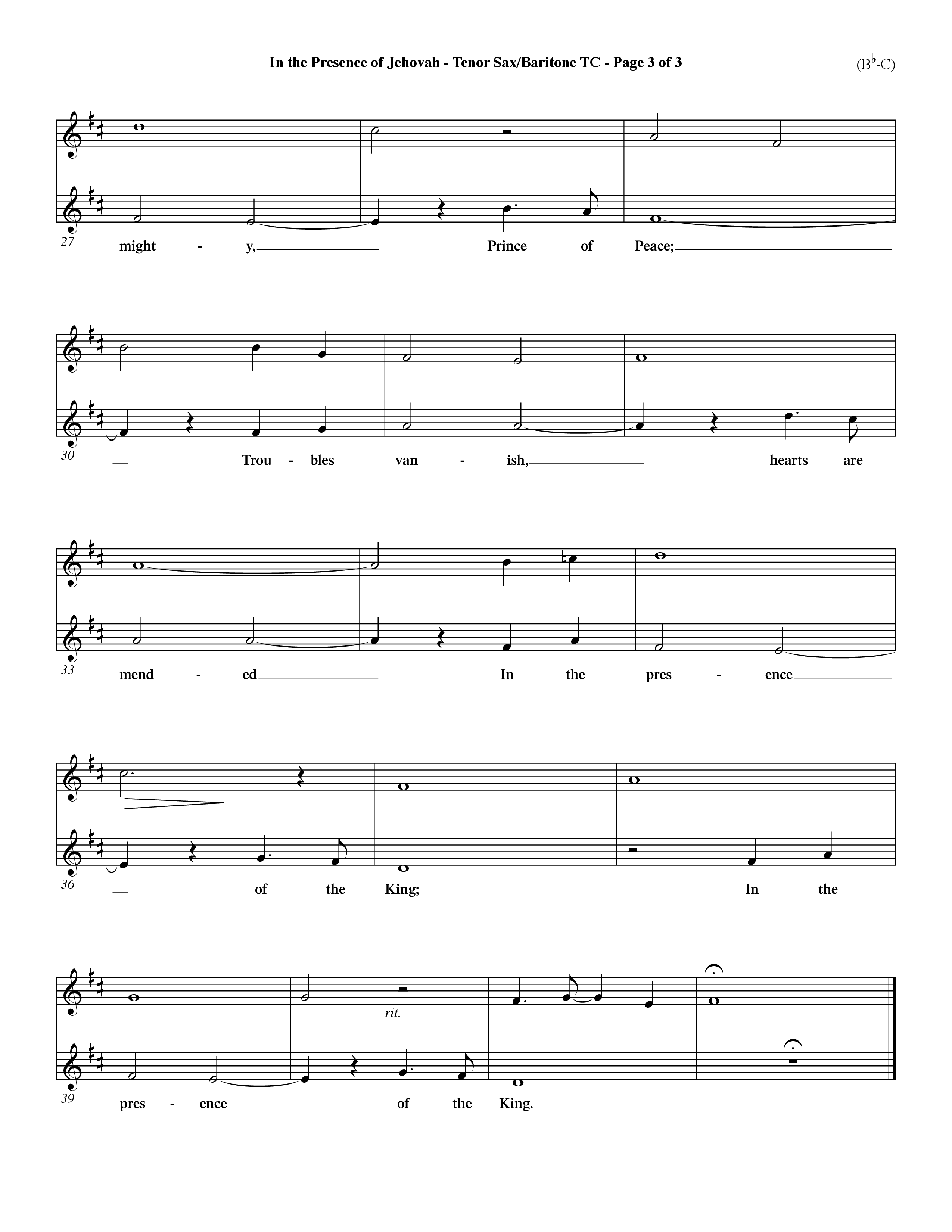 In The Presence Of Jehovah (Choral Anthem SATB) Tenor Sax/Baritone T.C. (Word Music Choral / Orch. Keith Wilbanks)
